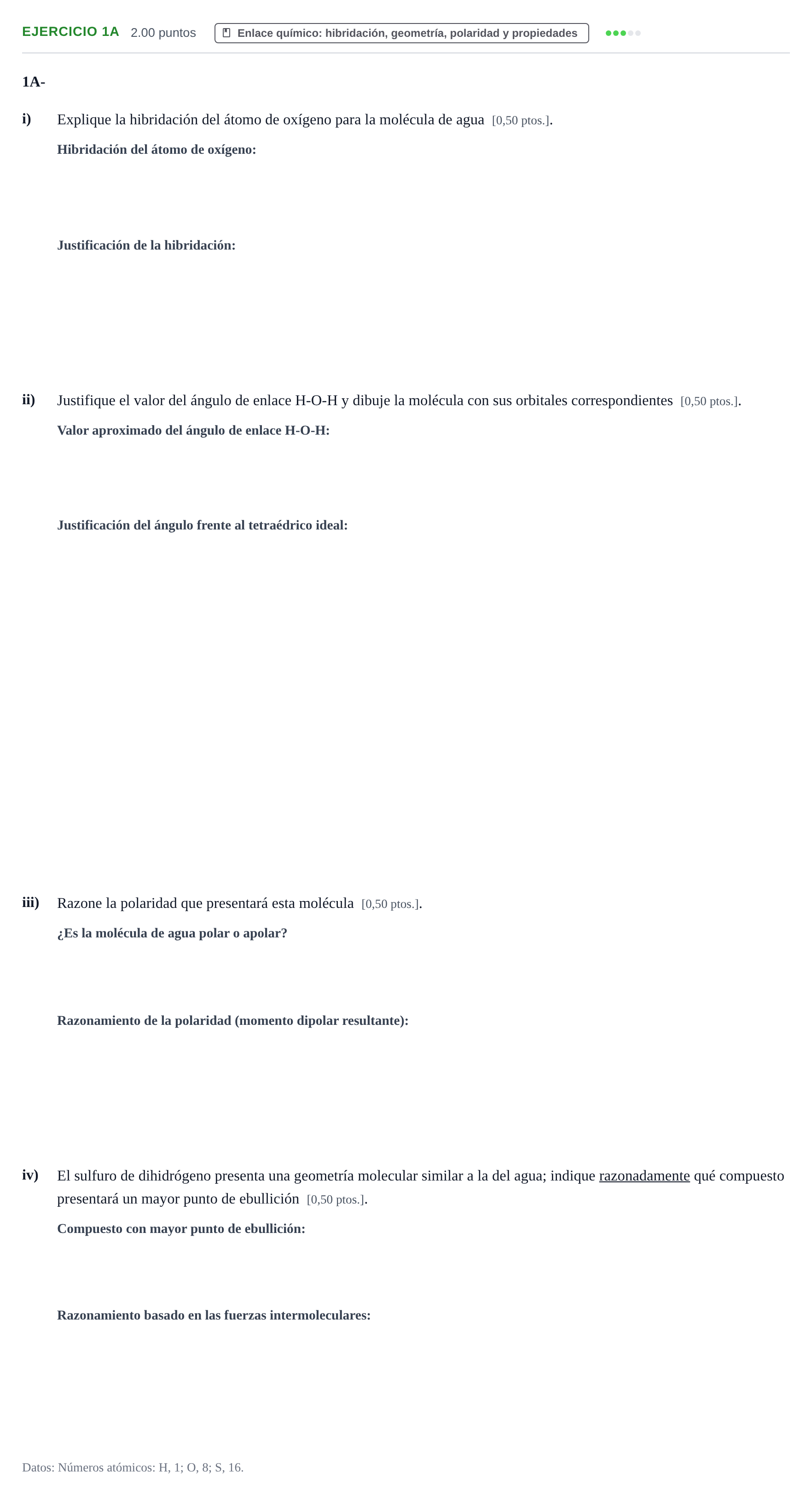 Enunciado: Ejercicio 1A · Química PAU Navarra Ordinaria 2024
