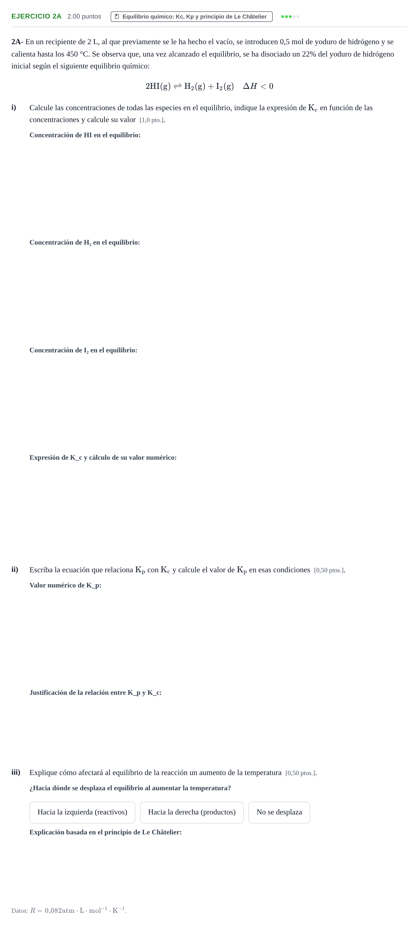 Enunciado: Ejercicio 2A · Química PAU Navarra Ordinaria 2024