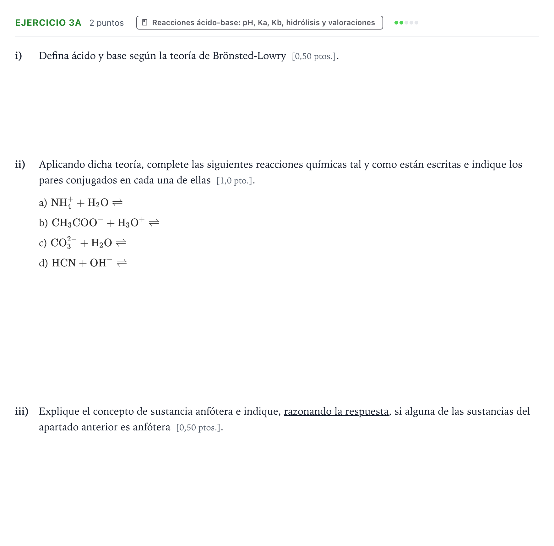 Enunciado: Ejercicio 3A · Química PAU Navarra Ordinaria 2024