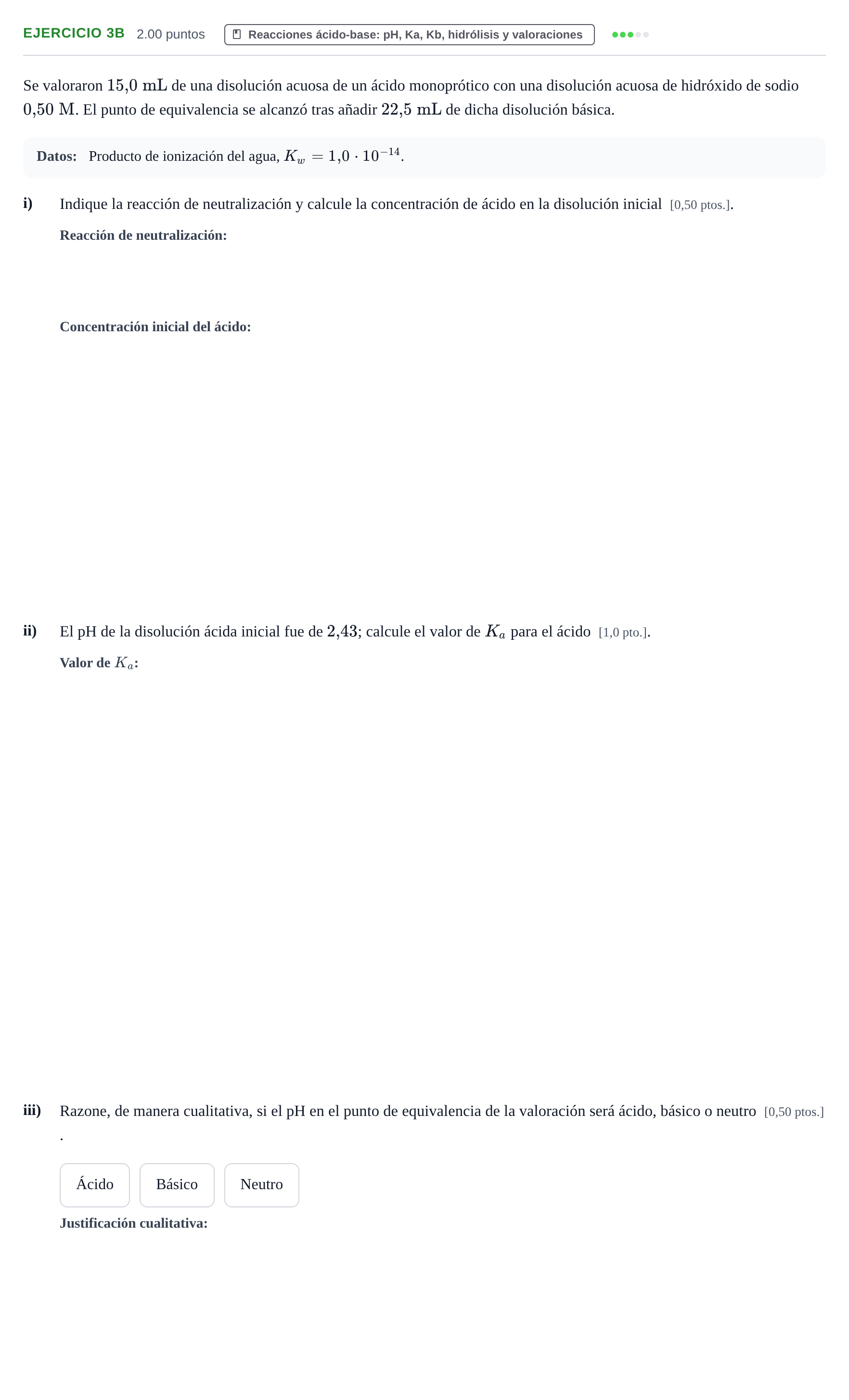 Enunciado: Ejercicio 3B · Química PAU Navarra Ordinaria 2024