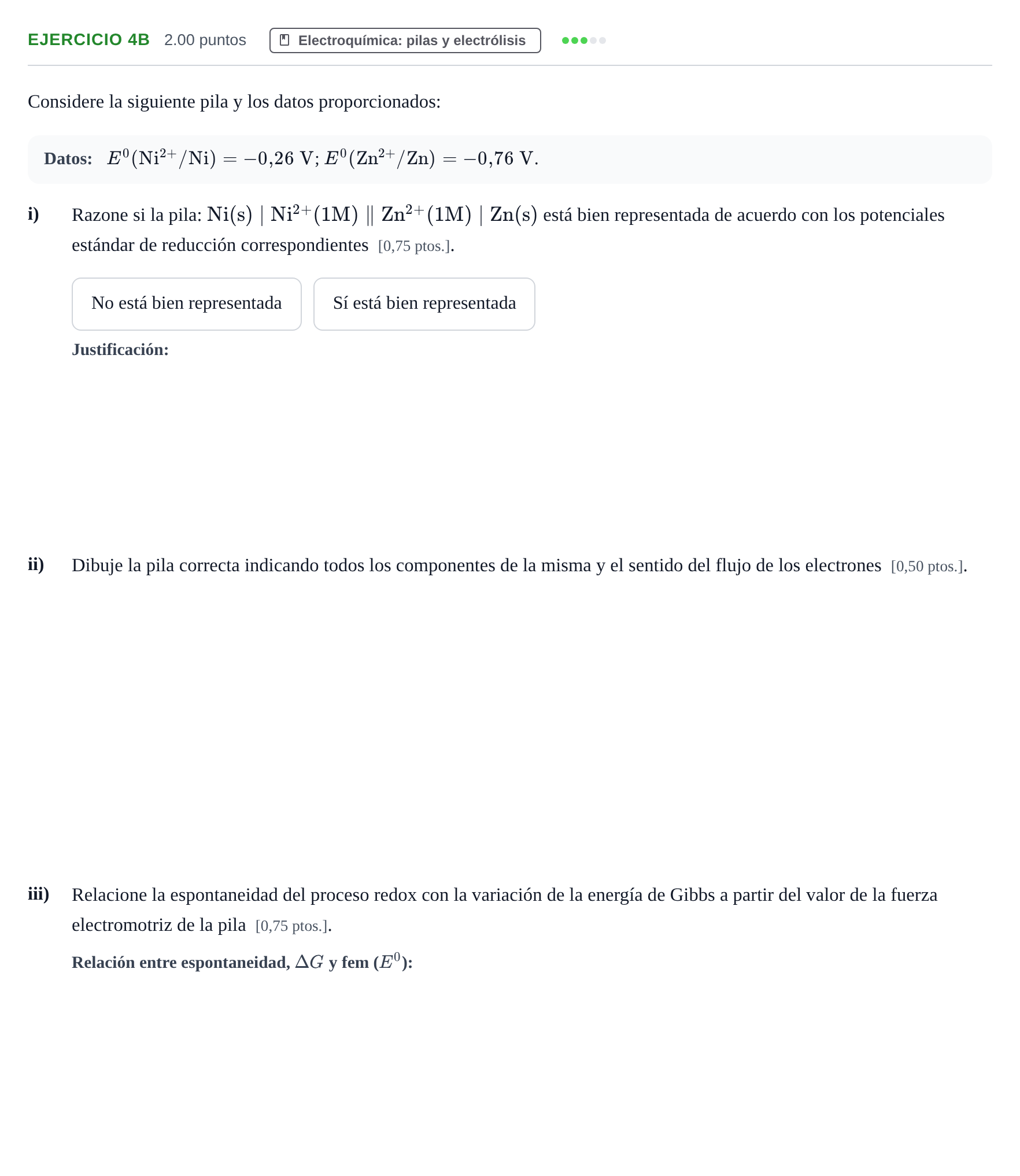 Enunciado: Ejercicio 4B · Química PAU Navarra Ordinaria 2024