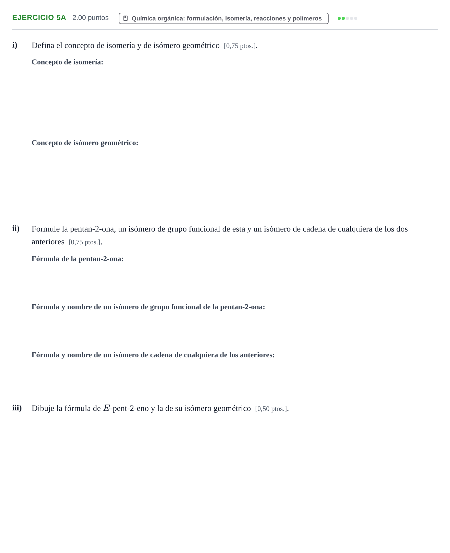 Enunciado: Ejercicio 5A · Química PAU Navarra Ordinaria 2024