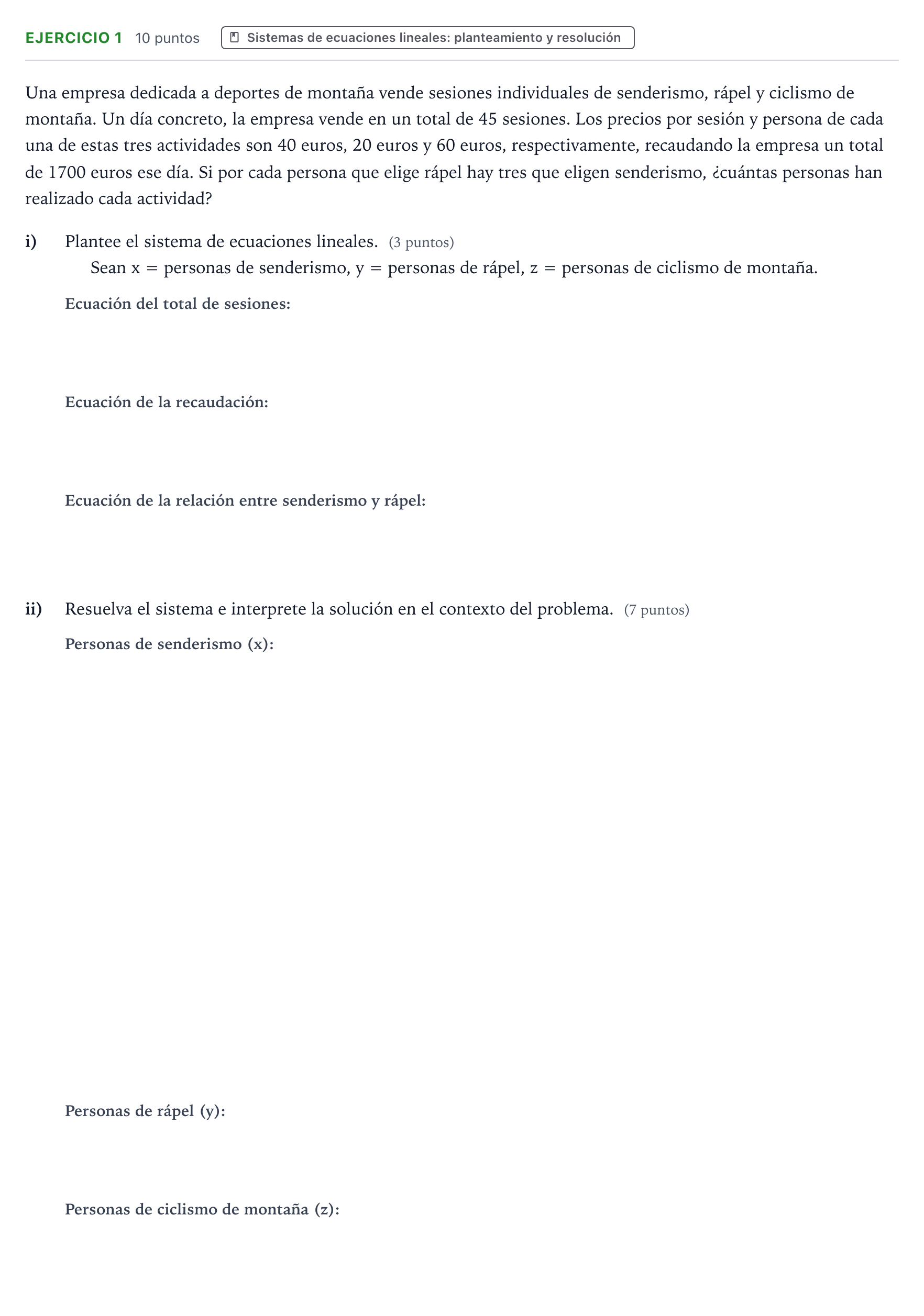 Enunciado: EJERCICIO 1 · Matemáticas aplicadas a las Ciencias Sociales II PAU Navarra Ordinaria 2024