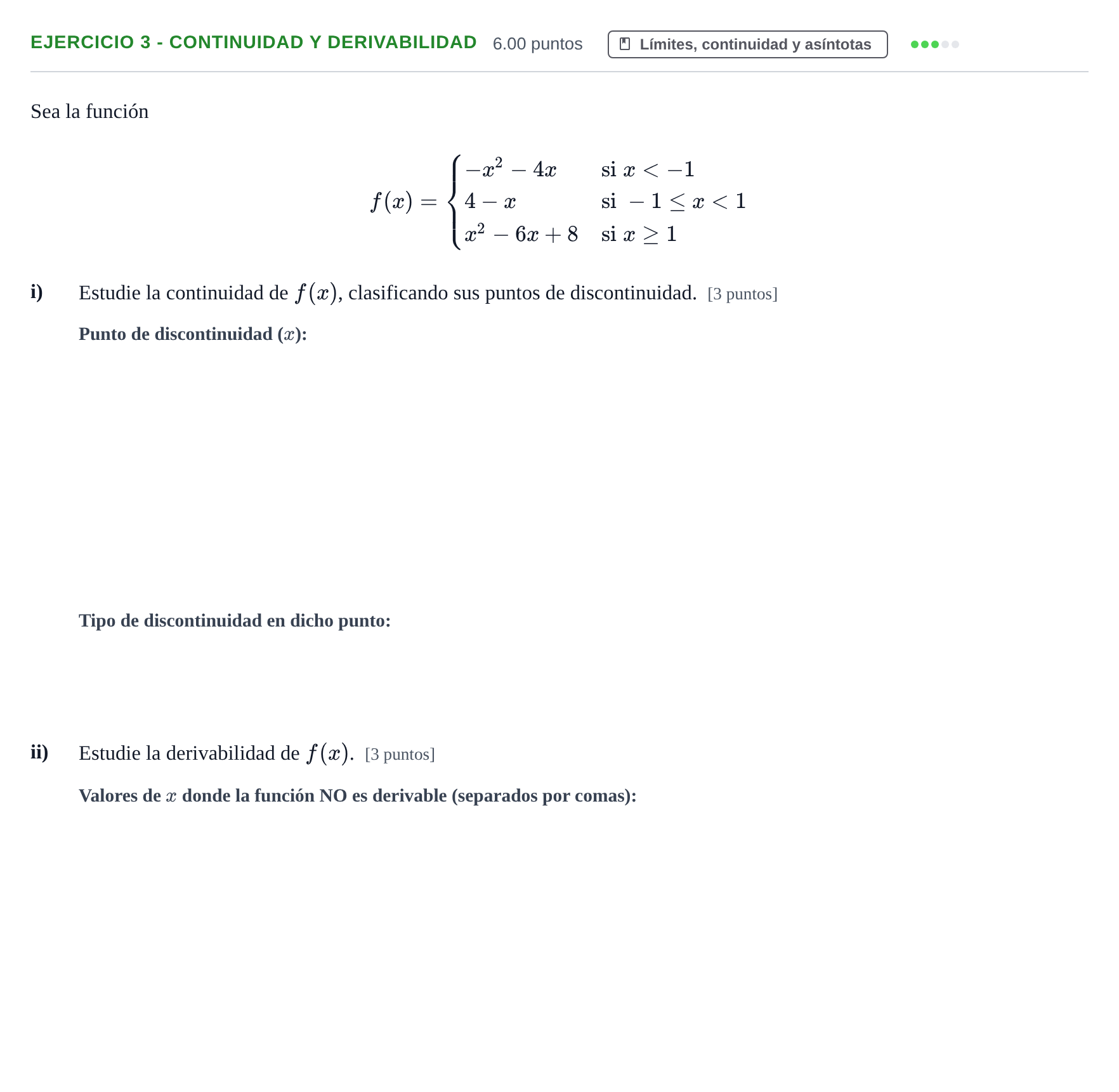 Enunciado: EJERCICIO 3 - Continuidad y derivabilidad · Matemáticas aplicadas a las Ciencias Sociales II PAU Navarra Ordinaria 2024