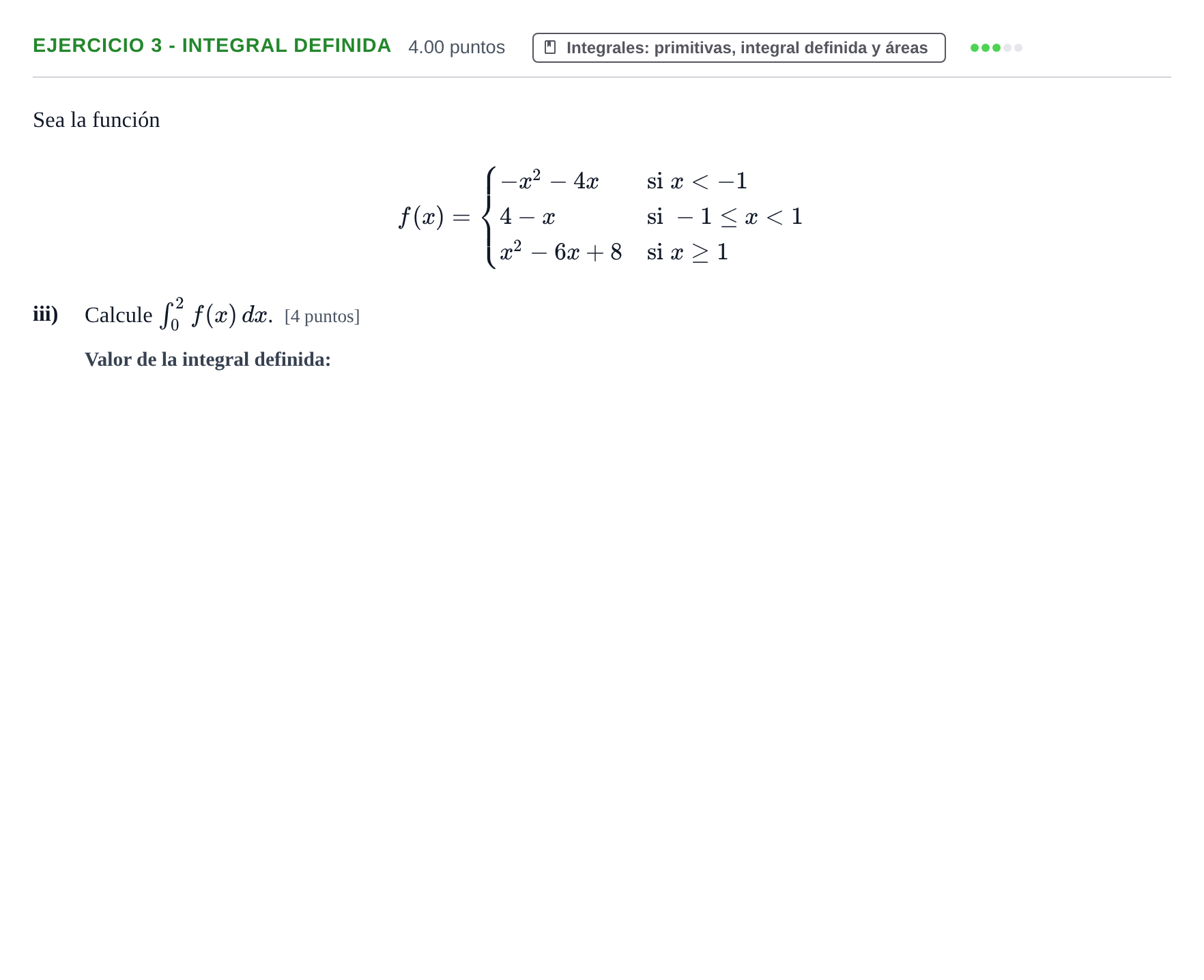 Enunciado: EJERCICIO 3 - Integral definida · Matemáticas aplicadas a las Ciencias Sociales II PAU Navarra Ordinaria 2024