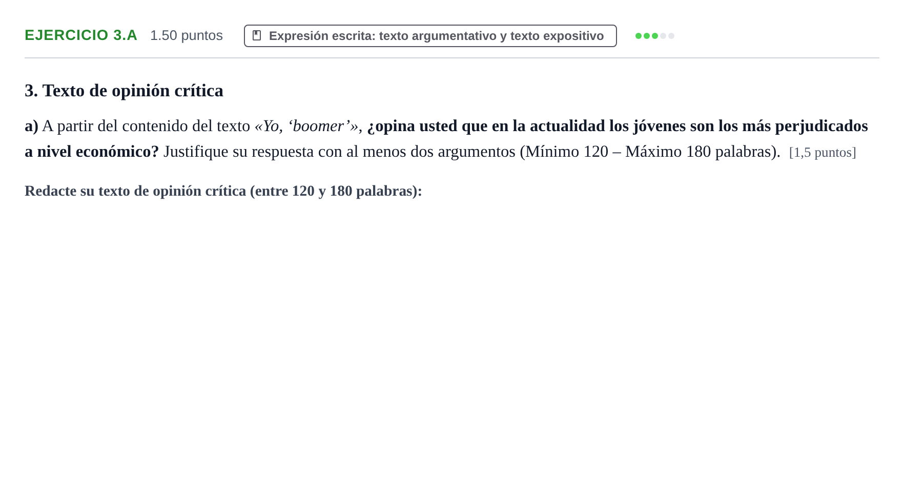 Enunciado: Ejercicio 3.a · Lengua Castellana y Literatura II PAU Navarra Extraordinaria 2024