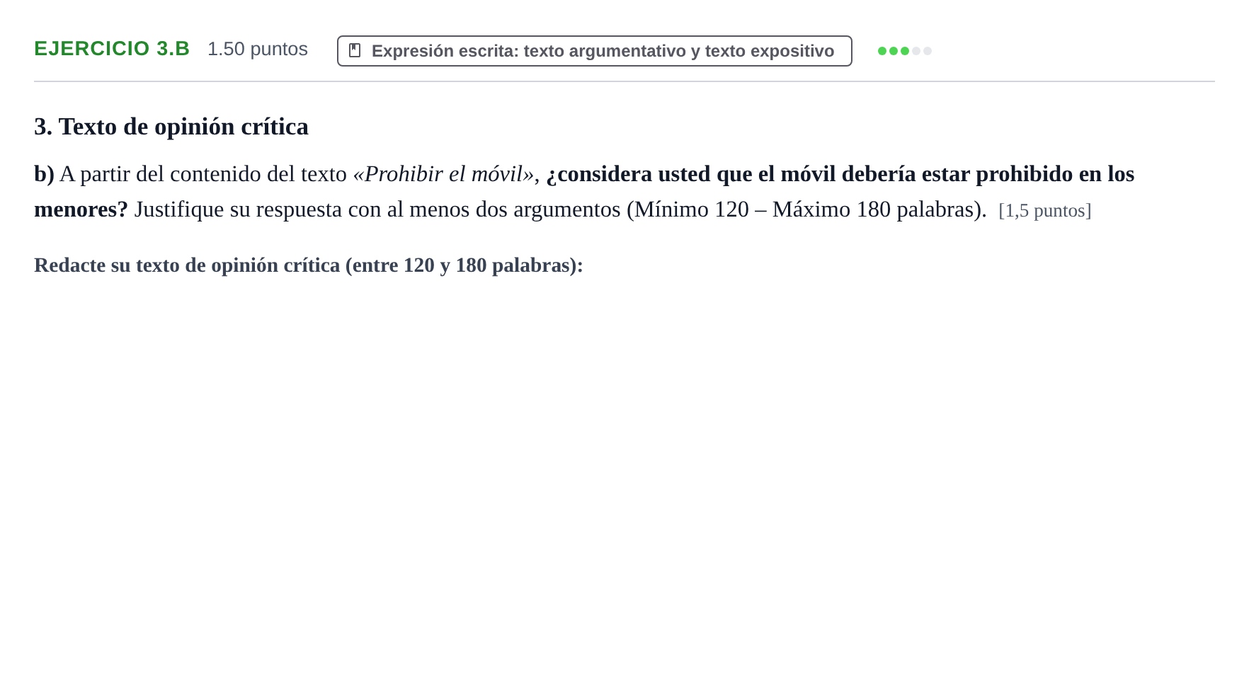 Enunciado: Ejercicio 3.b · Lengua Castellana y Literatura II PAU Navarra Extraordinaria 2024