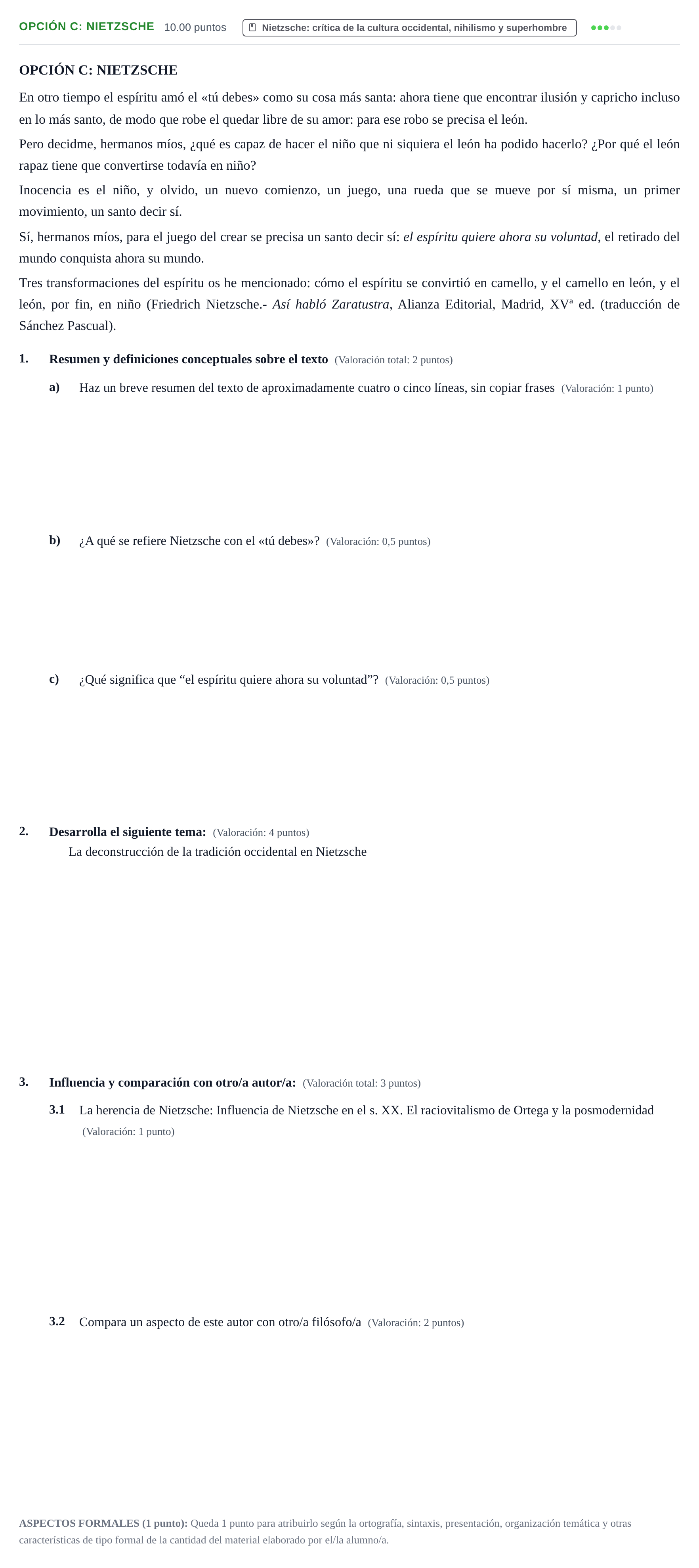 Enunciado: Opción C: Nietzsche · Historia de la Filosofía PAU Navarra Extraordinaria 2024
