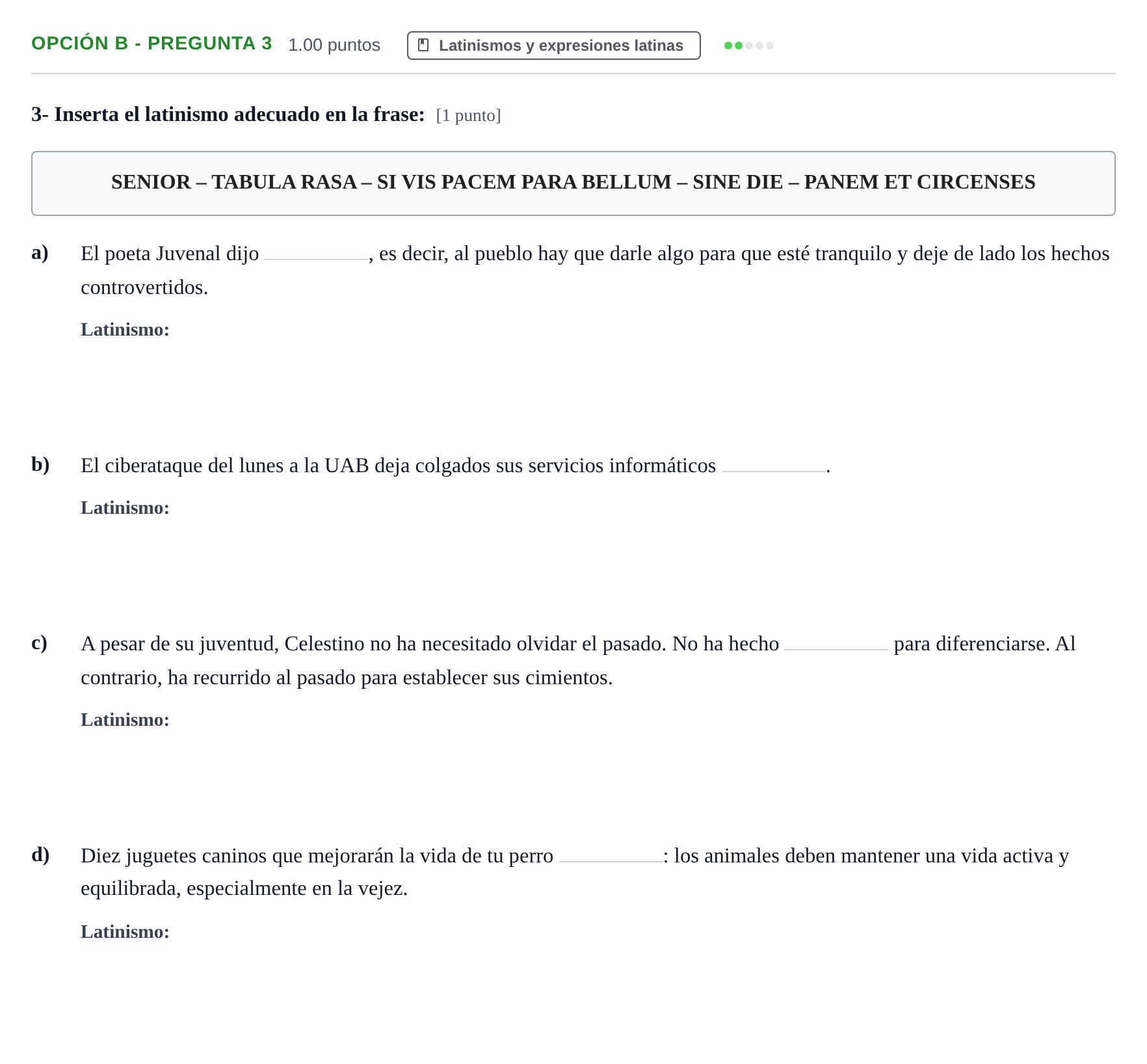 Enunciado: Opción B - Pregunta 3 · Latín II PAU Navarra Extraordinaria 2024