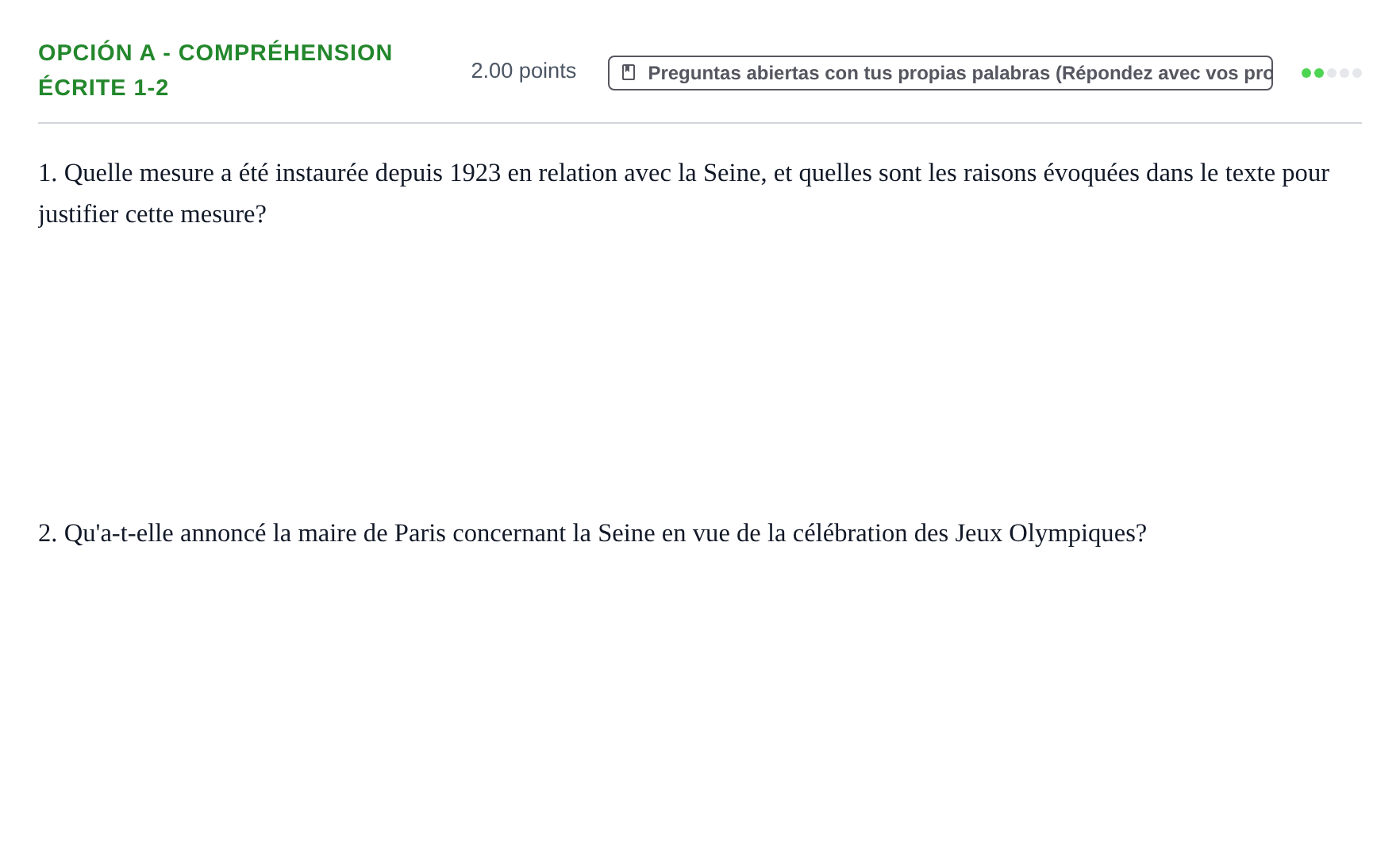 Enunciado: Opción A - Compréhension écrite 1-2 · Francés PAU Navarra Extraordinaria 2024