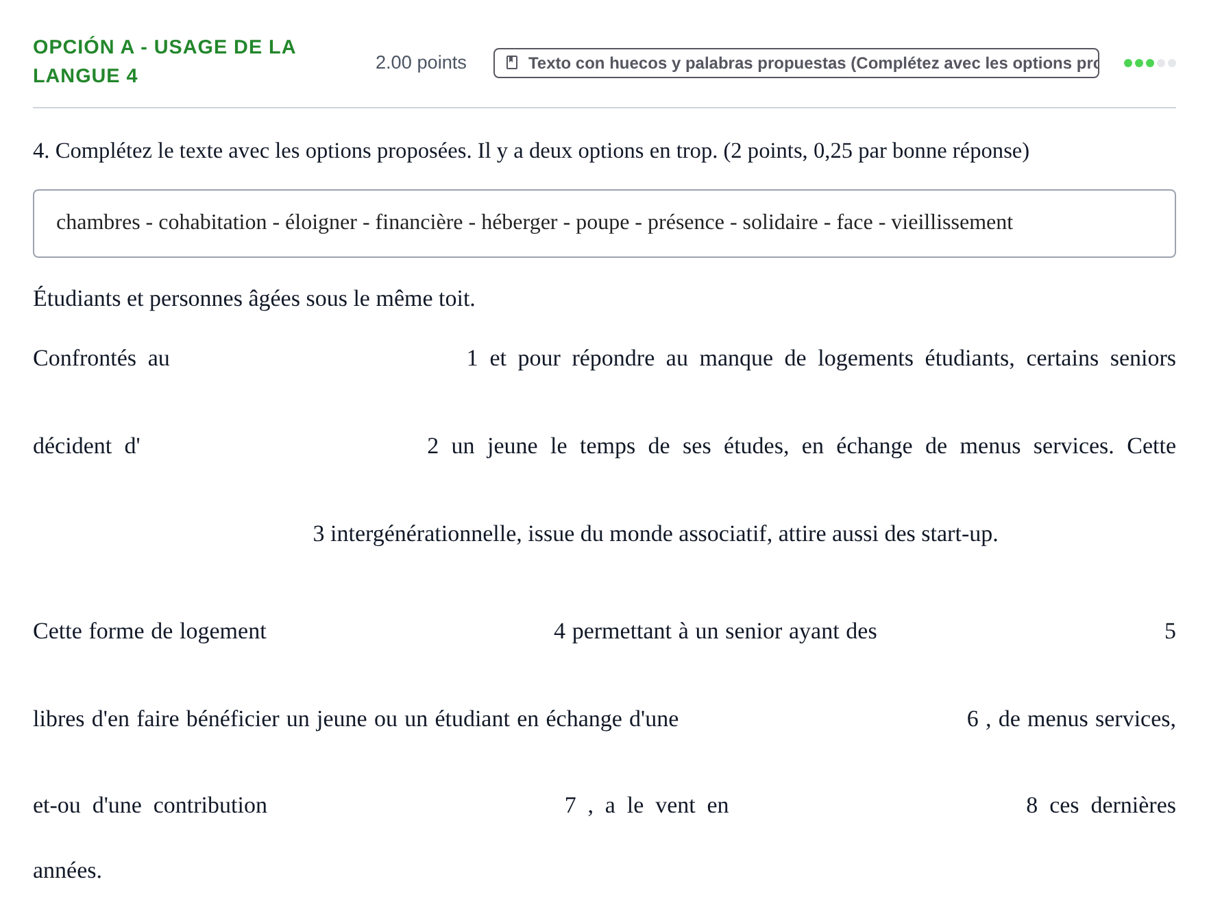 Enunciado: Opción A - Usage de la langue 4 · Francés PAU Navarra Extraordinaria 2024