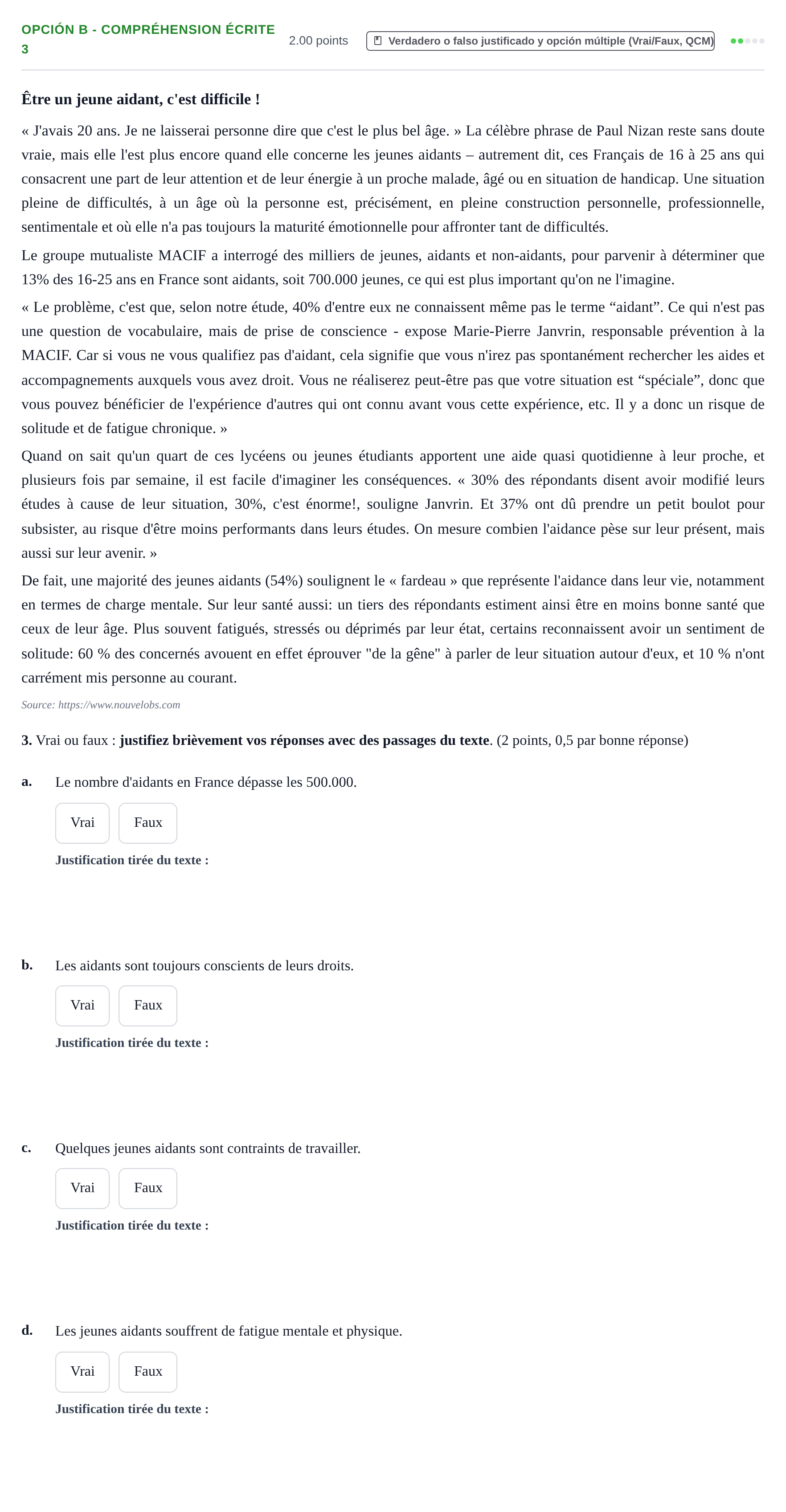 Enunciado: Opción B - Compréhension écrite 3 · Francés PAU Navarra Extraordinaria 2024