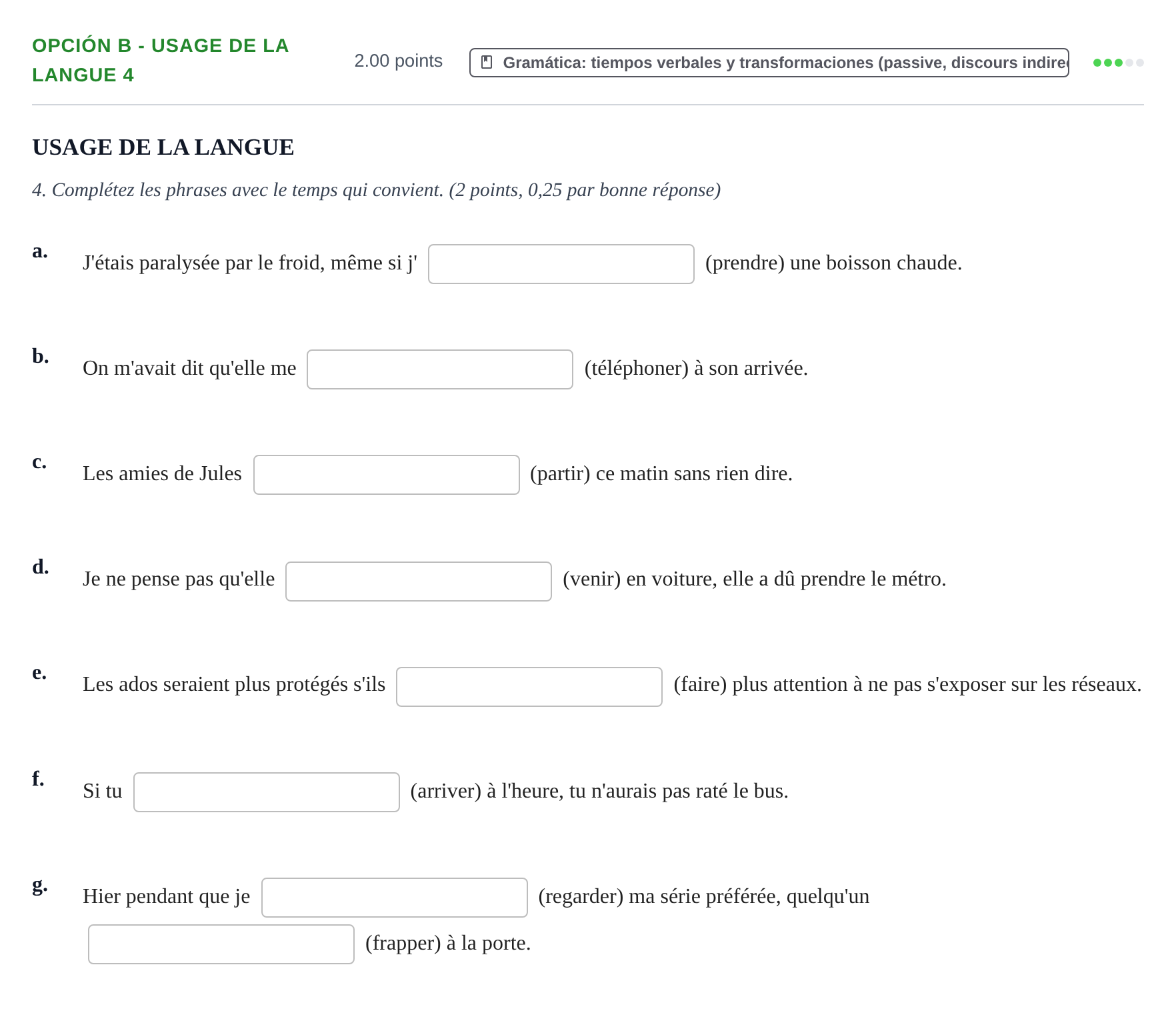 Enunciado: Opción B - Usage de la langue 4 · Francés PAU Navarra Extraordinaria 2024