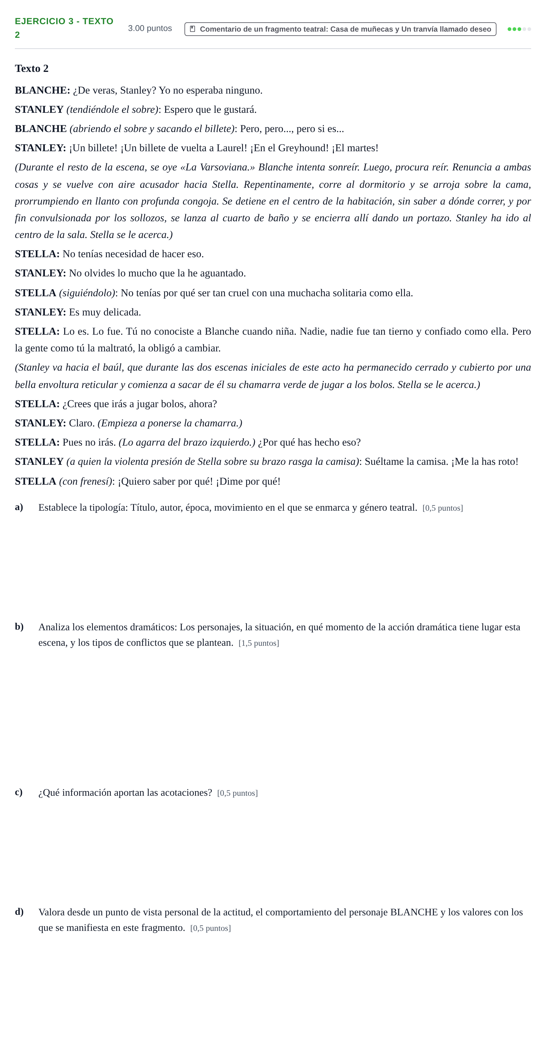 Enunciado: Ejercicio 3 - Texto 2 · Artes Escénicas PAU Navarra Extraordinaria 2024