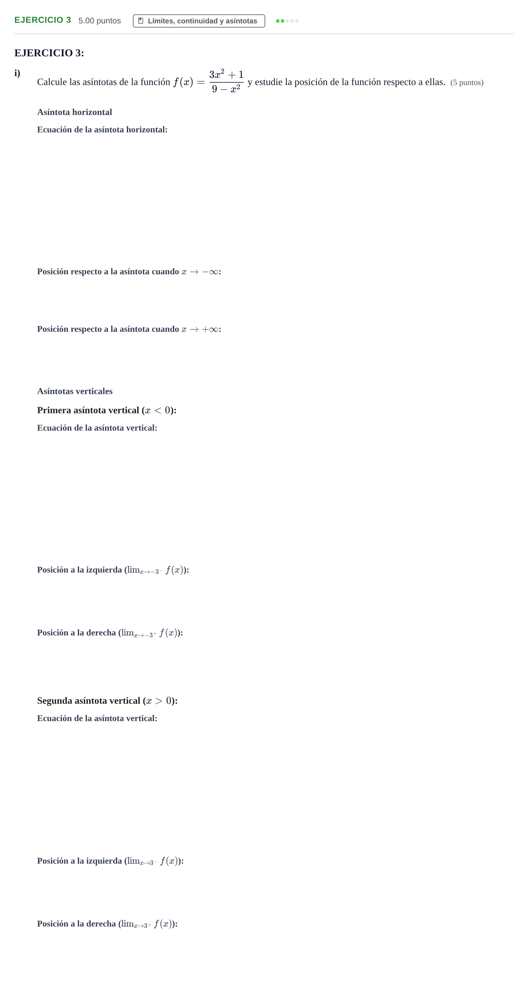 Enunciado: Ejercicio 3 - Límites, continuidad y asíntotas · Matemáticas aplicadas a las Ciencias Sociales II PAU Navarra Extraordinaria 2024