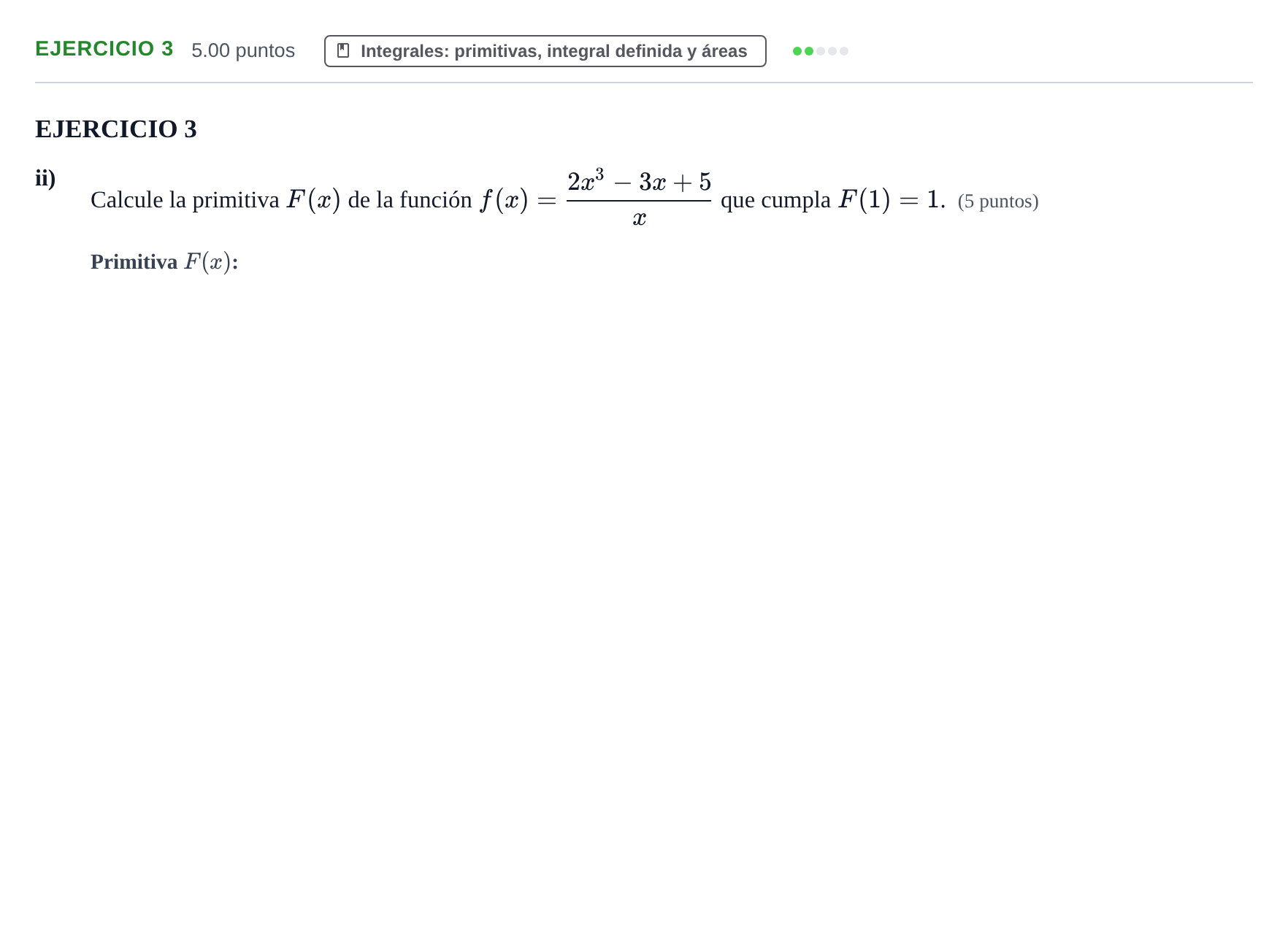 Enunciado: Ejercicio 3 - Integrales: primitivas, integral definida y á… · Matemáticas aplicadas a las Ciencias Sociales II PAU Navarra Extraordinaria 2024