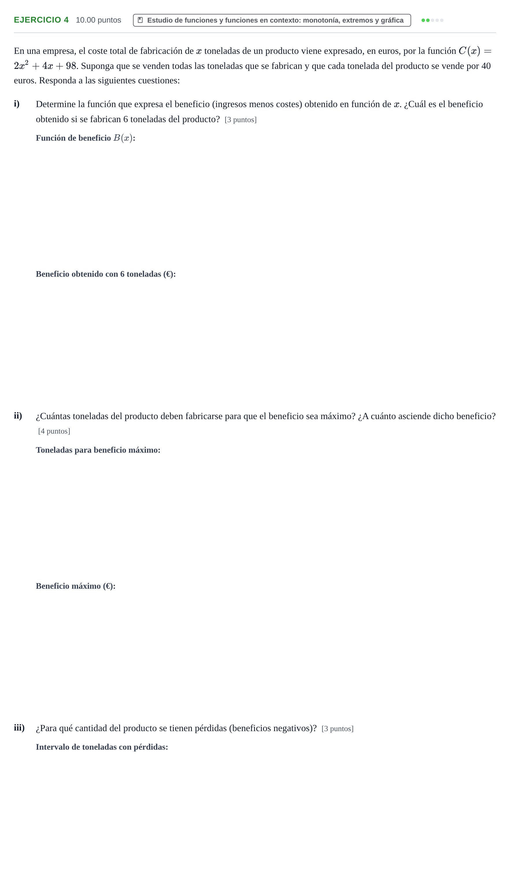 Enunciado: EJERCICIO 4 · Matemáticas aplicadas a las Ciencias Sociales II PAU Navarra Extraordinaria 2024