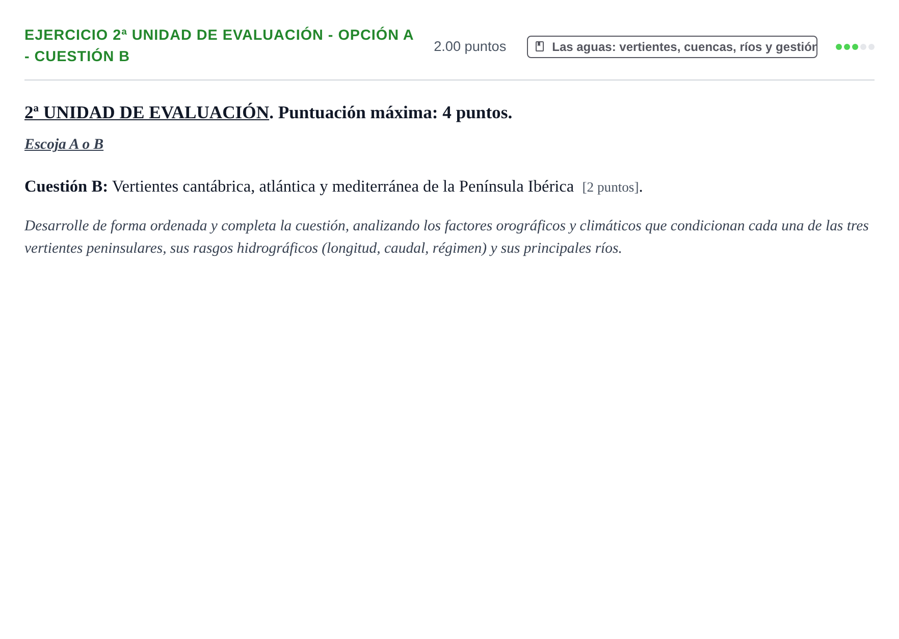 Enunciado: Ejercicio 2ª Unidad de Evaluación - Opción A - Cuestión B · Geografía PAU Navarra Extraordinaria 2024