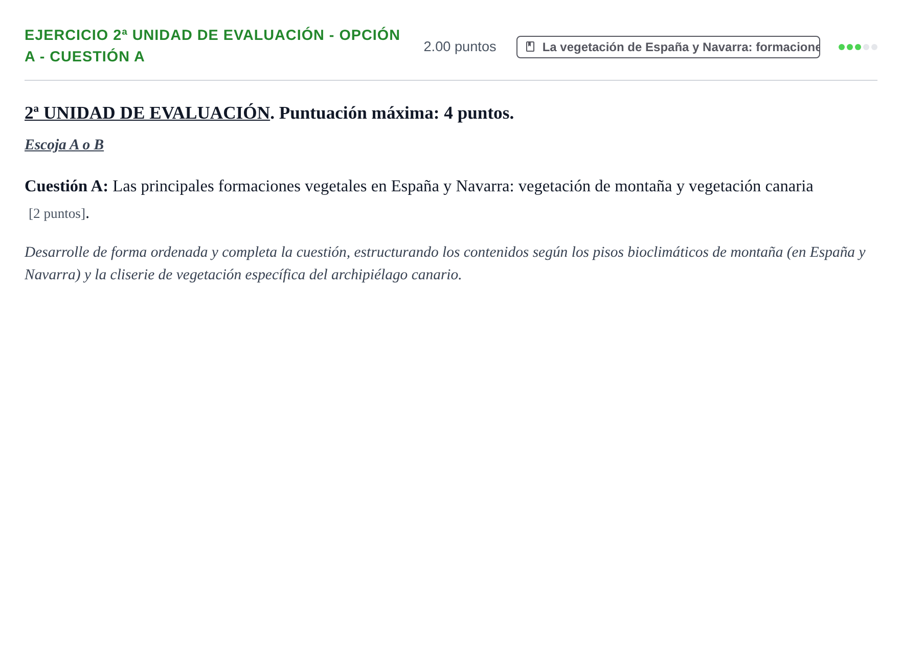 Enunciado: Ejercicio 2ª Unidad de Evaluación - Opción A - Cuestión A · Geografía PAU Navarra Extraordinaria 2024