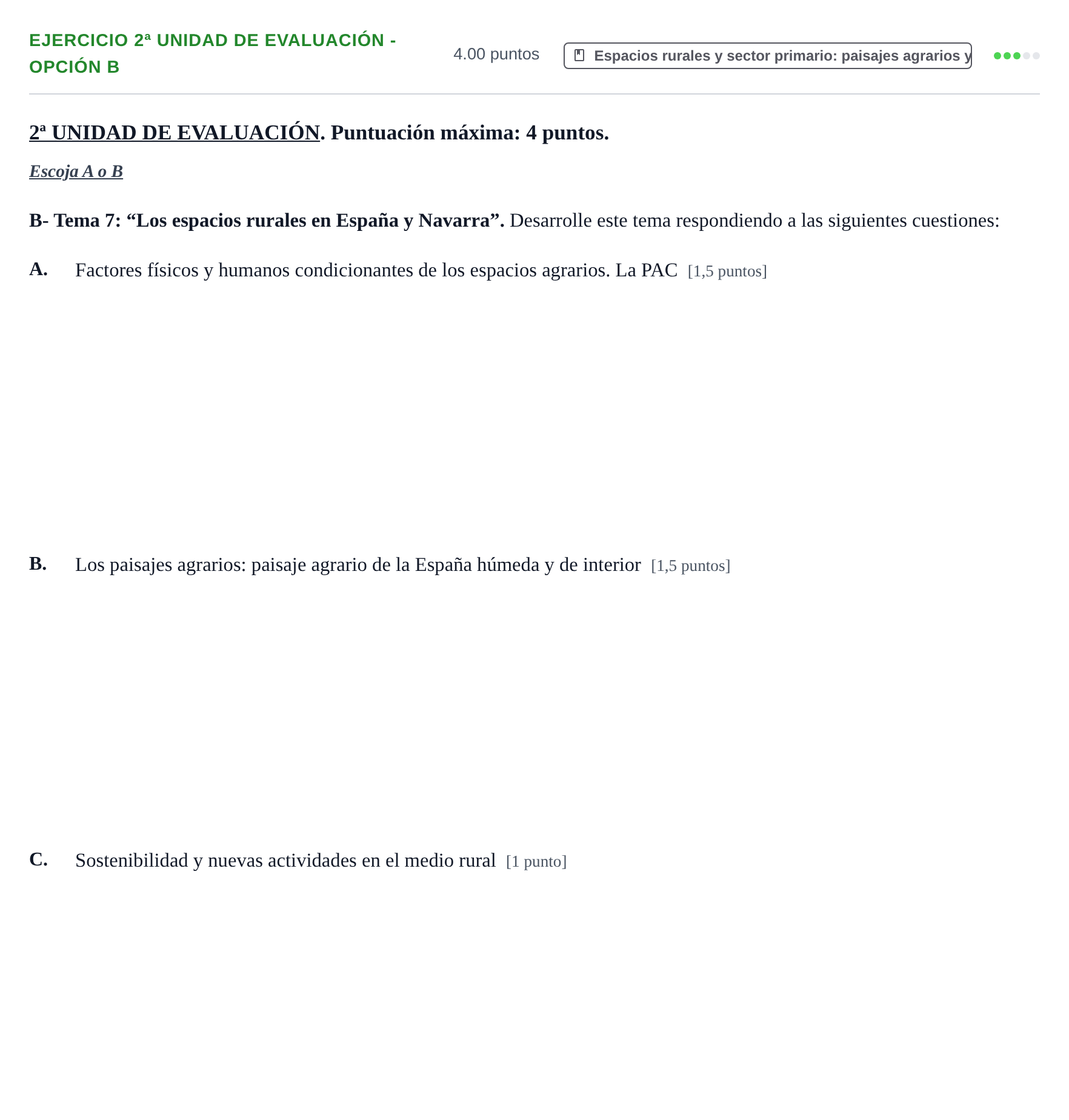 Enunciado: Ejercicio 2ª Unidad de Evaluación - Opción B · Geografía PAU Navarra Extraordinaria 2024