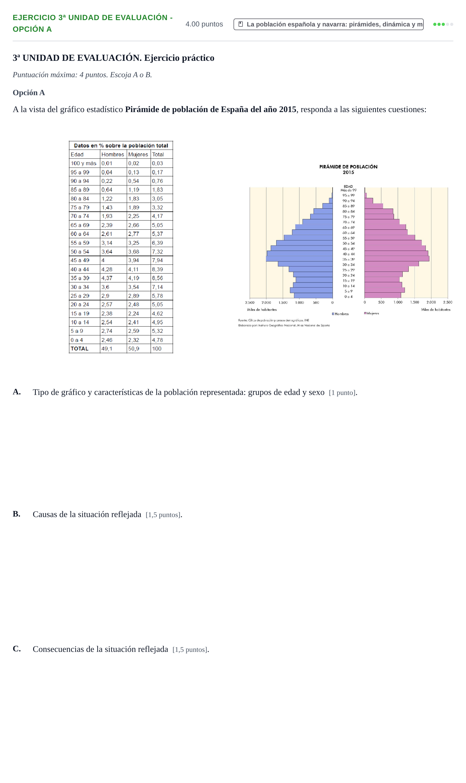 Enunciado: Ejercicio 3ª Unidad de Evaluación - Opción A · Geografía PAU Navarra Extraordinaria 2024