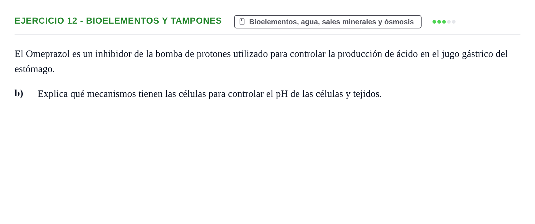 Enunciado: Ejercicio 12 - Bioelementos y tampones · Biología PAU Navarra Extraordinaria 2024