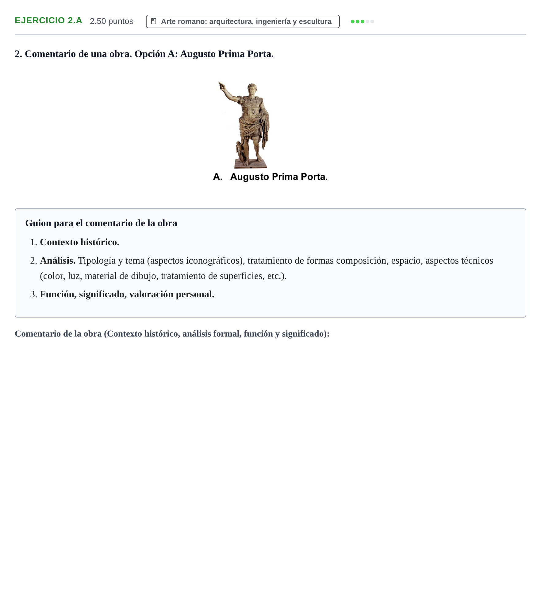Enunciado: Ejercicio 2.A · Historia del Arte PAU Navarra Extraordinaria 2024