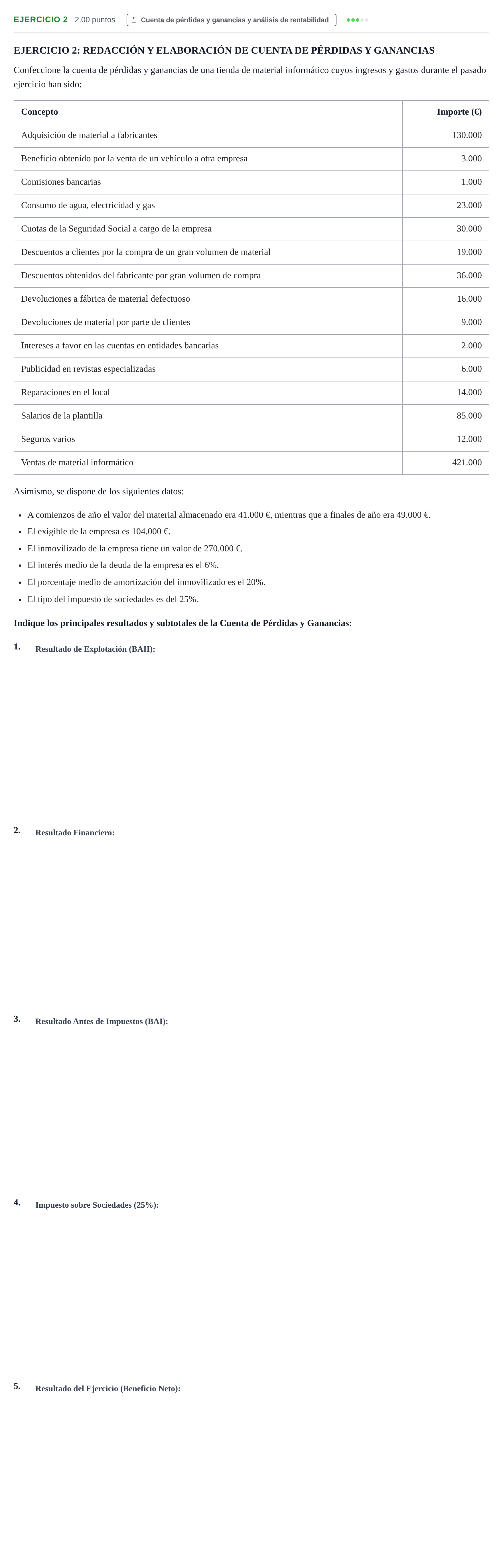 Enunciado: Ejercicio 2 · Empresa y Diseño de Modelos de Negocio PAU Navarra Extraordinaria 2024