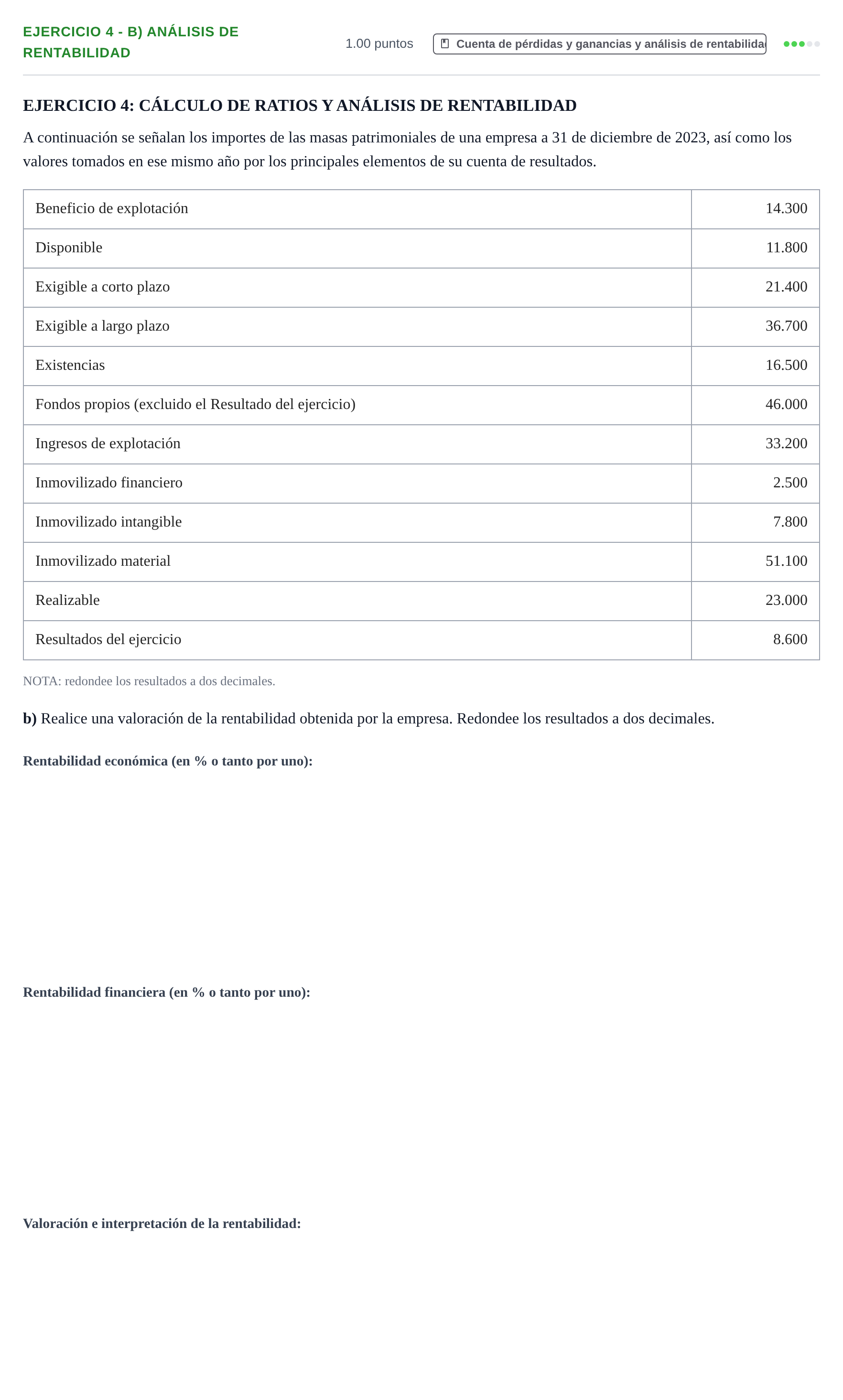 Enunciado: Ejercicio 4 - b) Análisis de rentabilidad · Empresa y Diseño de Modelos de Negocio PAU Navarra Extraordinaria 2024