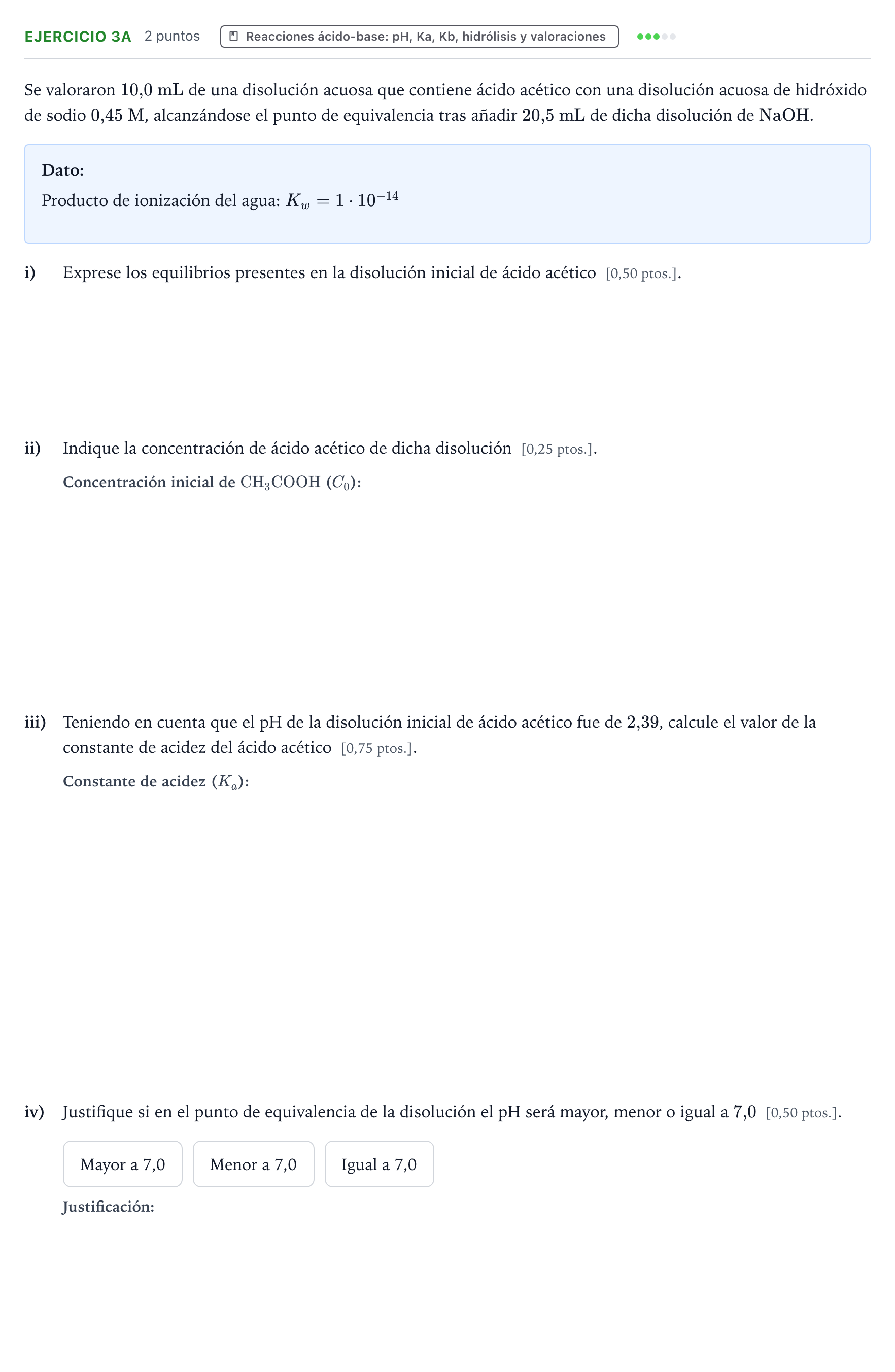 Enunciado: Ejercicio 3A · Química PAU Navarra Extraordinaria 2024