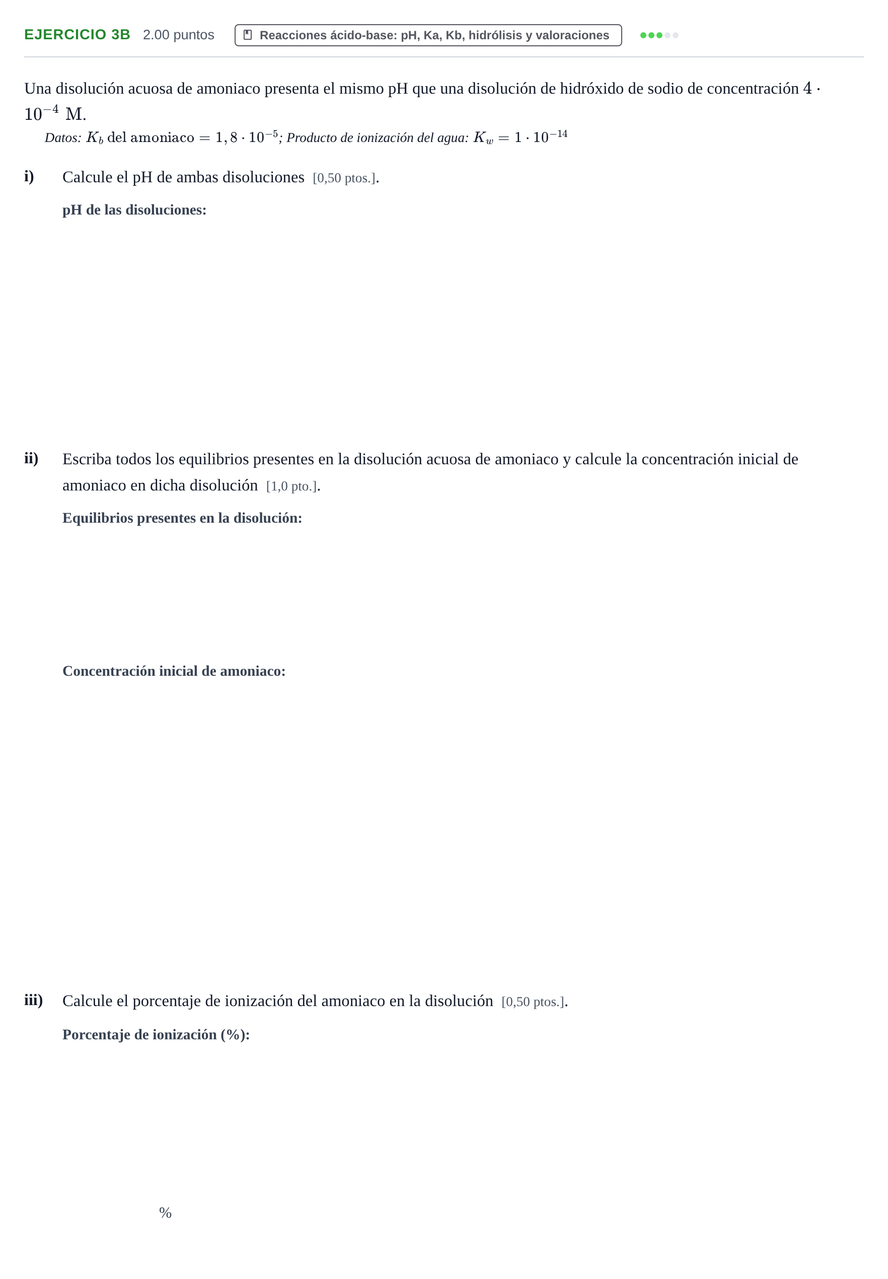 Enunciado: Ejercicio 3B · Química PAU Navarra Extraordinaria 2024