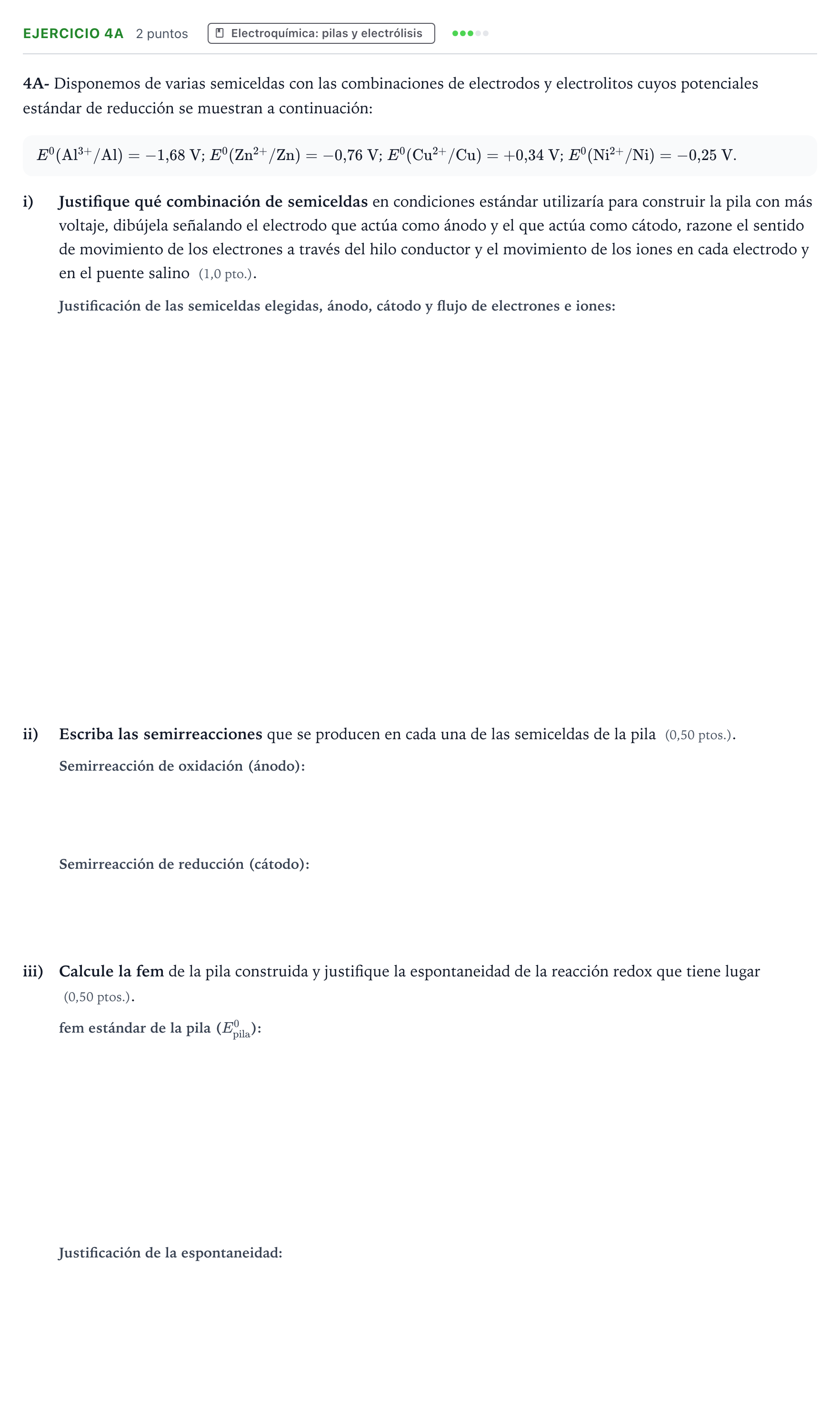 Enunciado: Ejercicio 4A · Química PAU Navarra Extraordinaria 2024