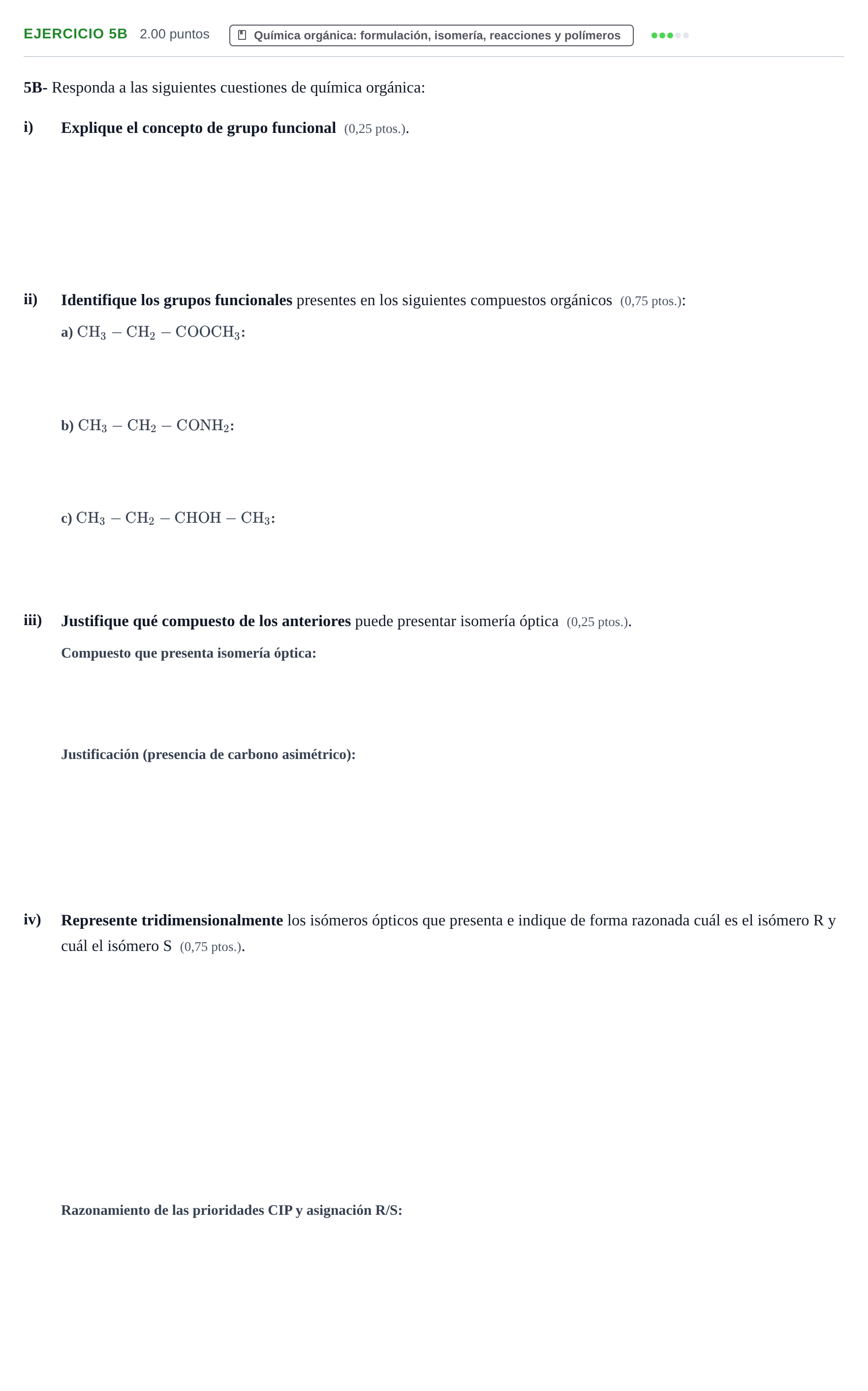 Enunciado: Ejercicio 5B · Química PAU Navarra Extraordinaria 2024