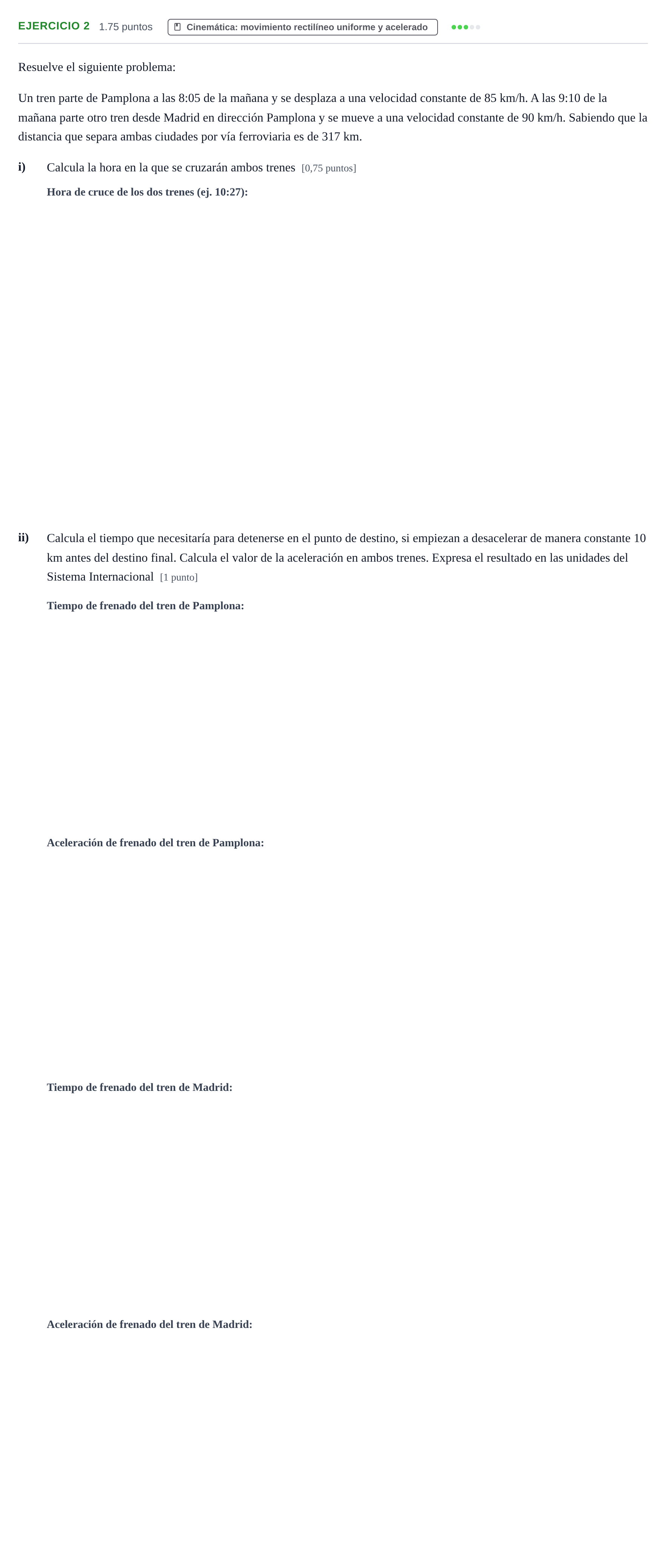 Enunciado: Ejercicio 2 - Cinemática · Ciencias Generales PAU Navarra Ordinaria 2024