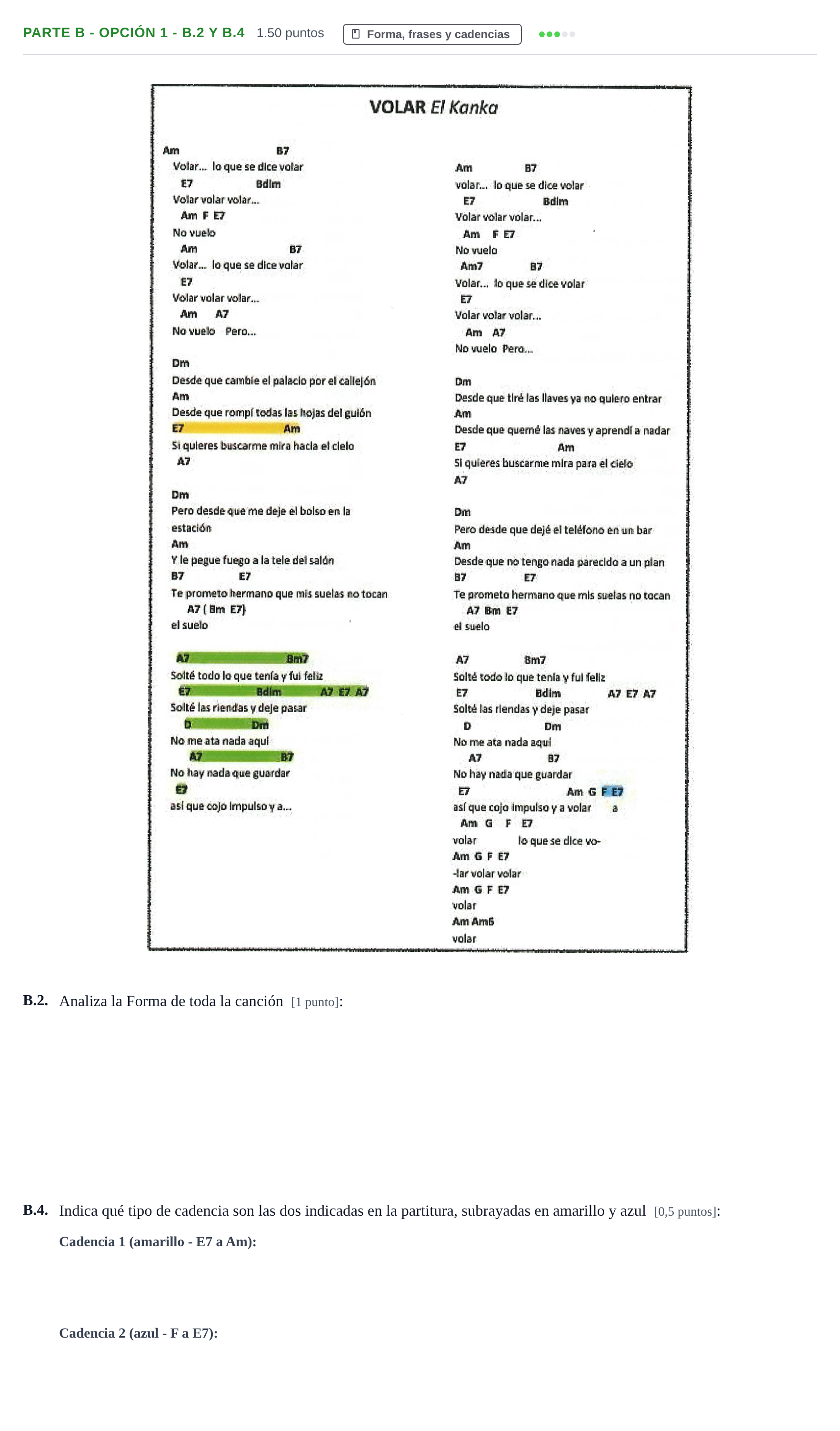 Enunciado: Ejercicio Parte B - Opción 1 - B.2 y B.4 · Análisis Musical II PAU Navarra Ordinaria 2024