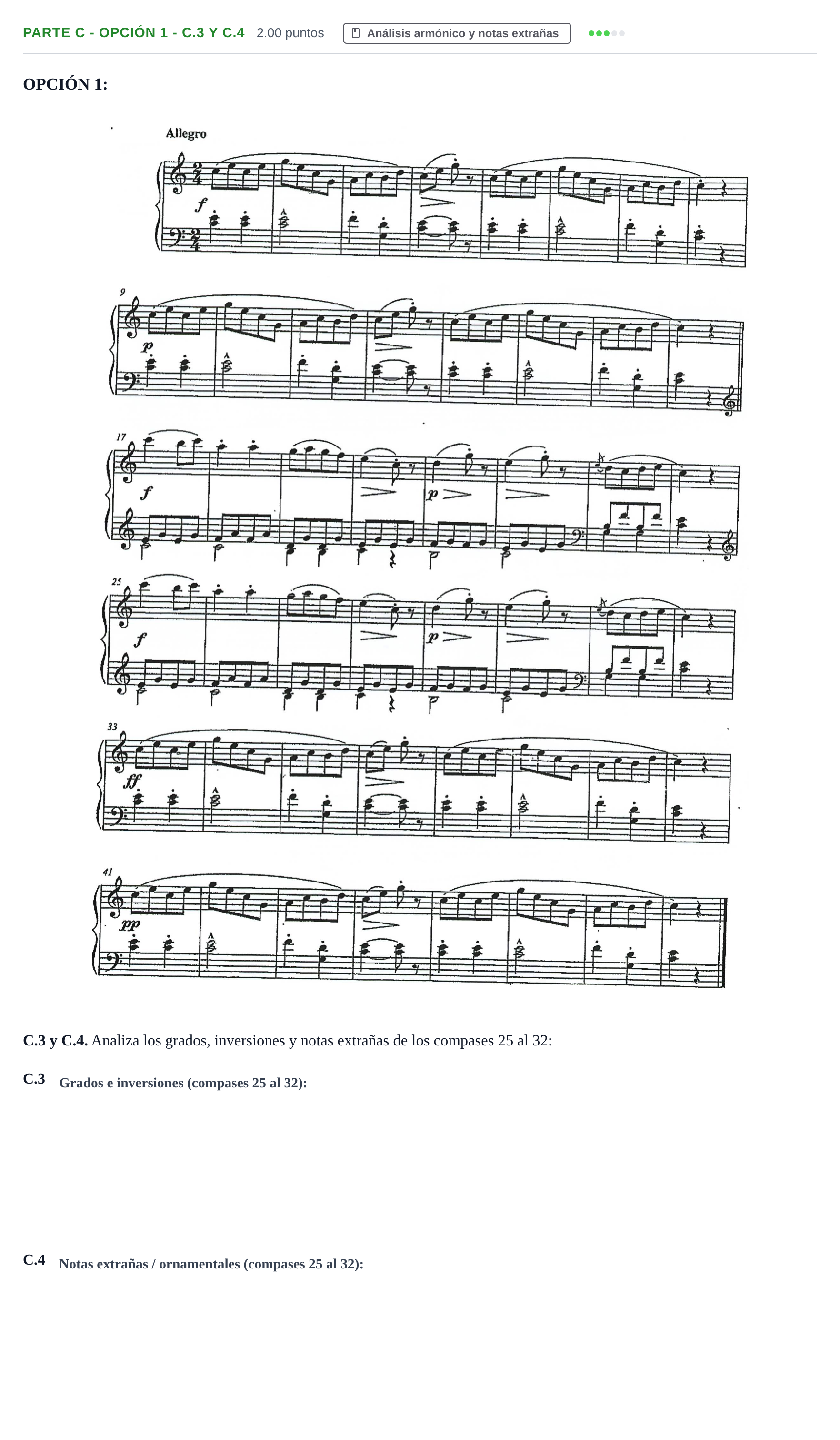 Enunciado: Ejercicio Parte C - Opción 1 - C.3 y C.4 · Análisis Musical II PAU Navarra Ordinaria 2024