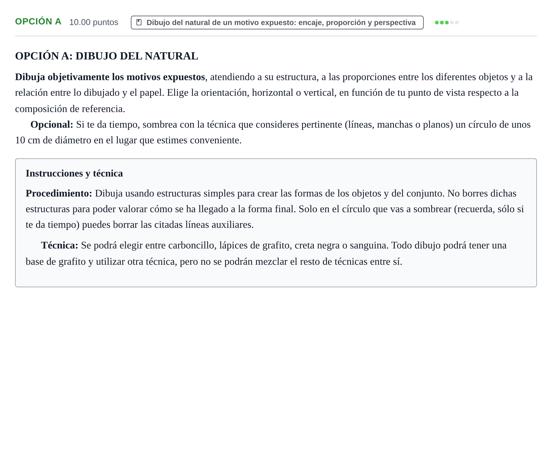Enunciado: Opción A · Dibujo Artístico II PAU Navarra Ordinaria 2024