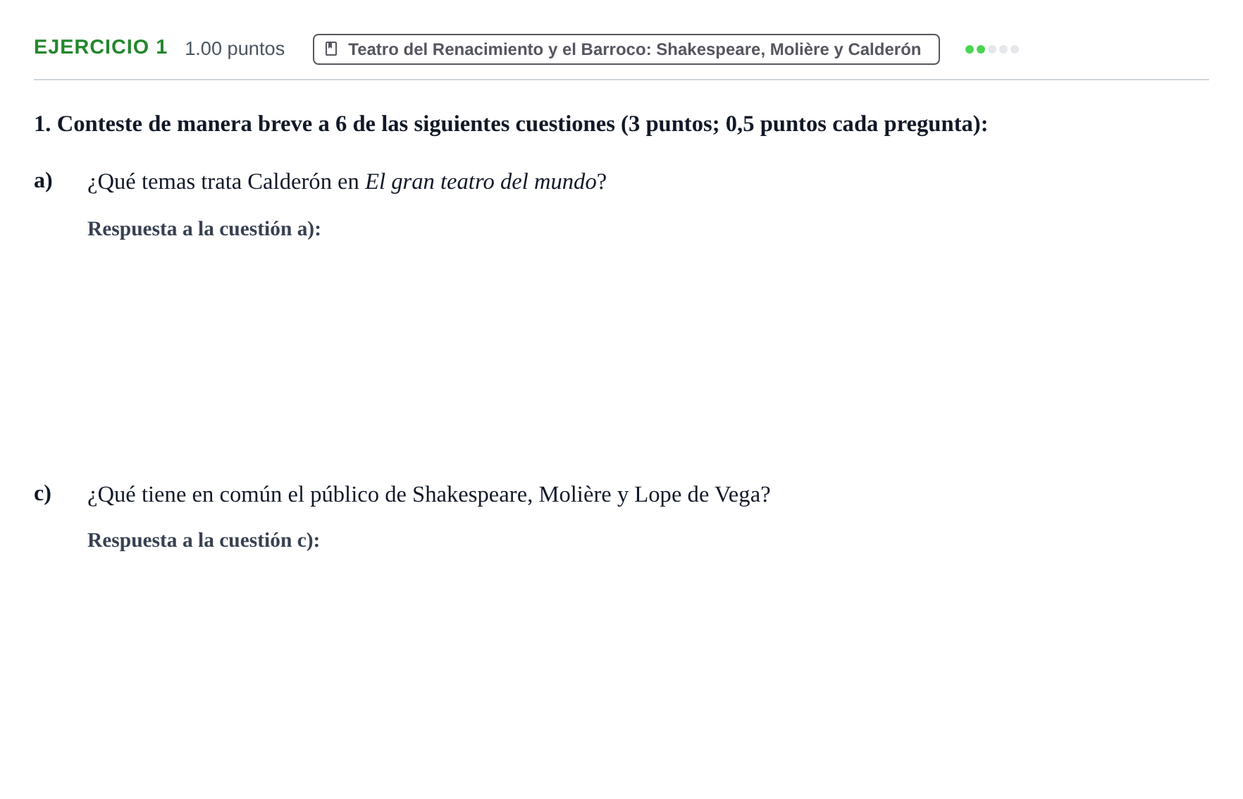 Enunciado: Ejercicio 1 - Teatro del Renacimiento y el Barroco · Literatura Dramática PAU Navarra Ordinaria 2024