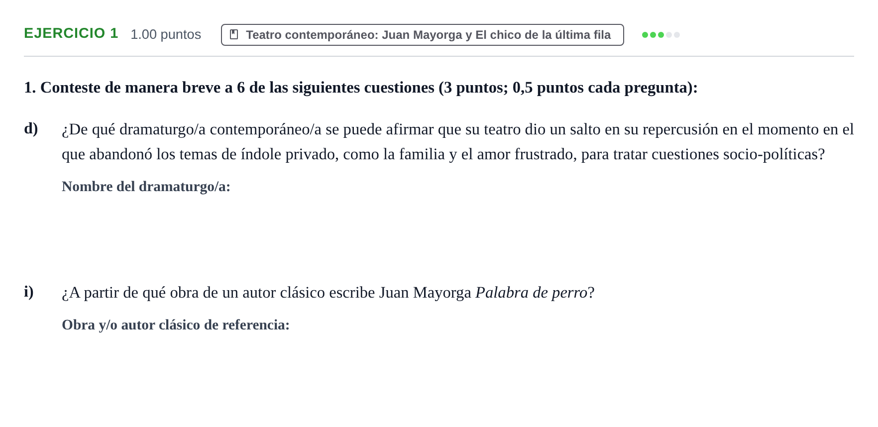 Enunciado: Ejercicio 1 - Teatro contemporáneo · Literatura Dramática PAU Navarra Ordinaria 2024