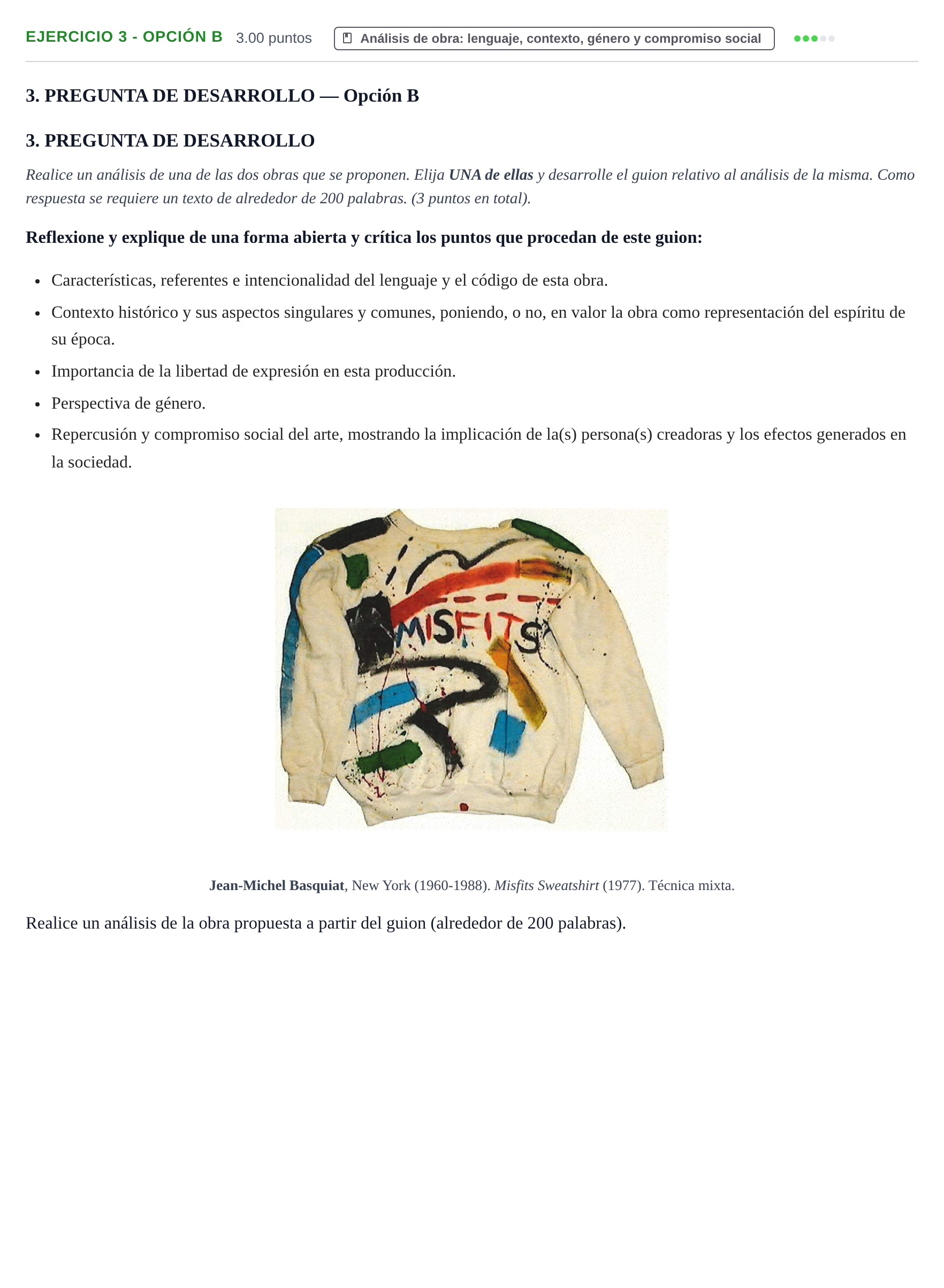 Enunciado: Ejercicio 3 - Opción B · Movimientos Culturales y Artísticos PAU Navarra Ordinaria 2024