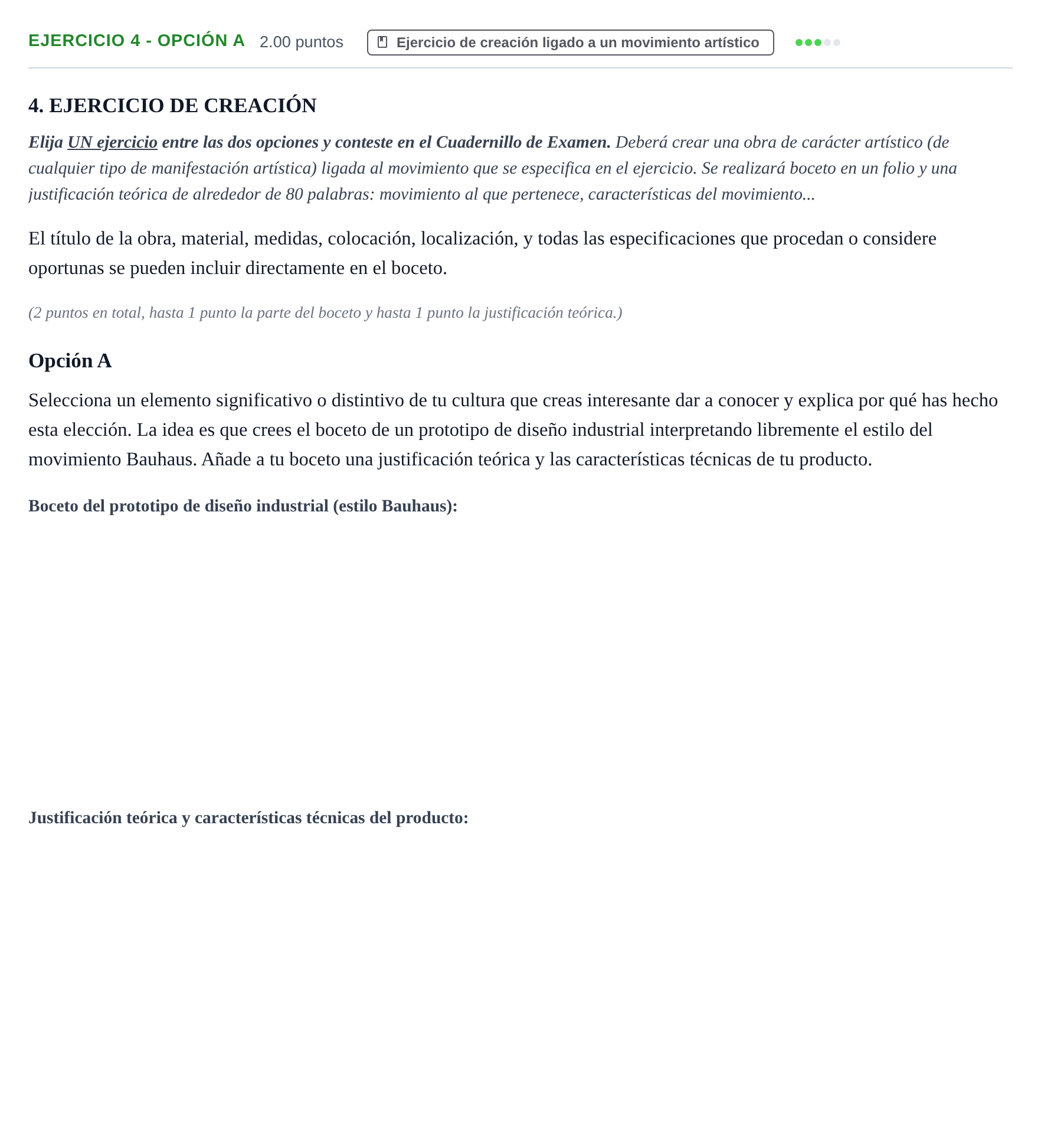 Enunciado: Ejercicio 4 - Opción A · Movimientos Culturales y Artísticos PAU Navarra Ordinaria 2024