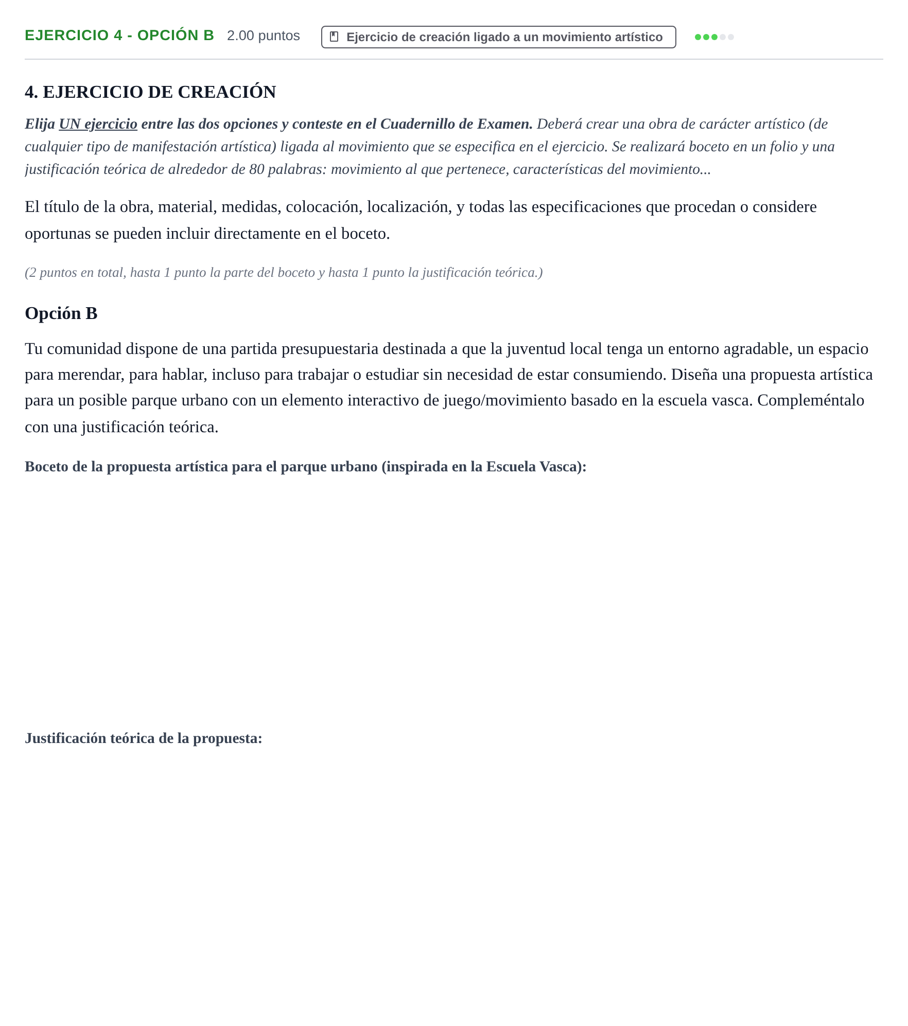 Enunciado: Ejercicio 4 - Opción B · Movimientos Culturales y Artísticos PAU Navarra Ordinaria 2024