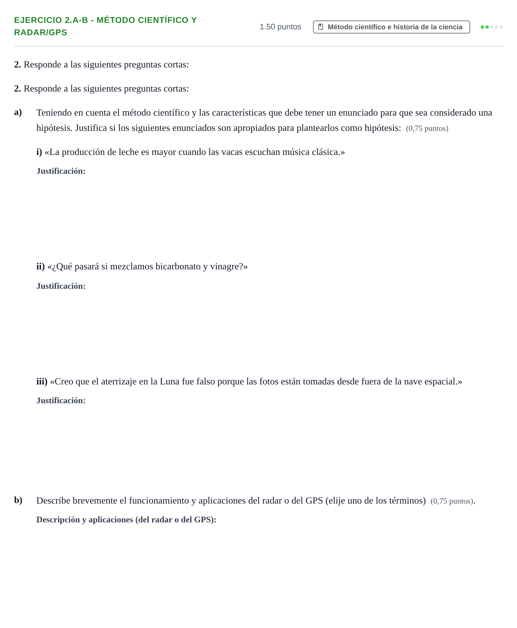 Enunciado: Ejercicio 2.a-b - Método científico y radar/GPS · Ciencias Generales PAU Navarra Extraordinaria 2024