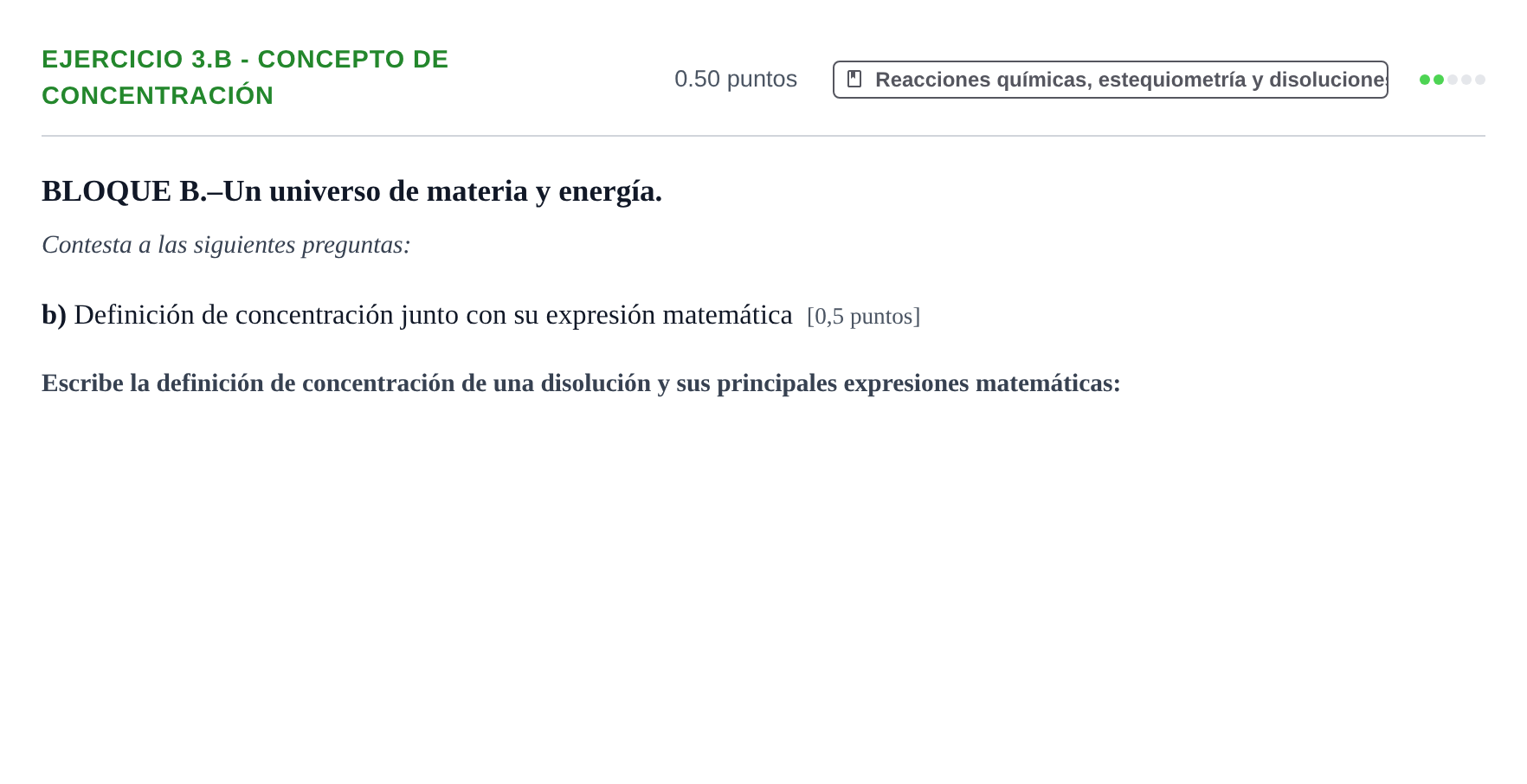 Enunciado: Ejercicio 3.b - Concepto de concentración · Ciencias Generales PAU Navarra Extraordinaria 2024
