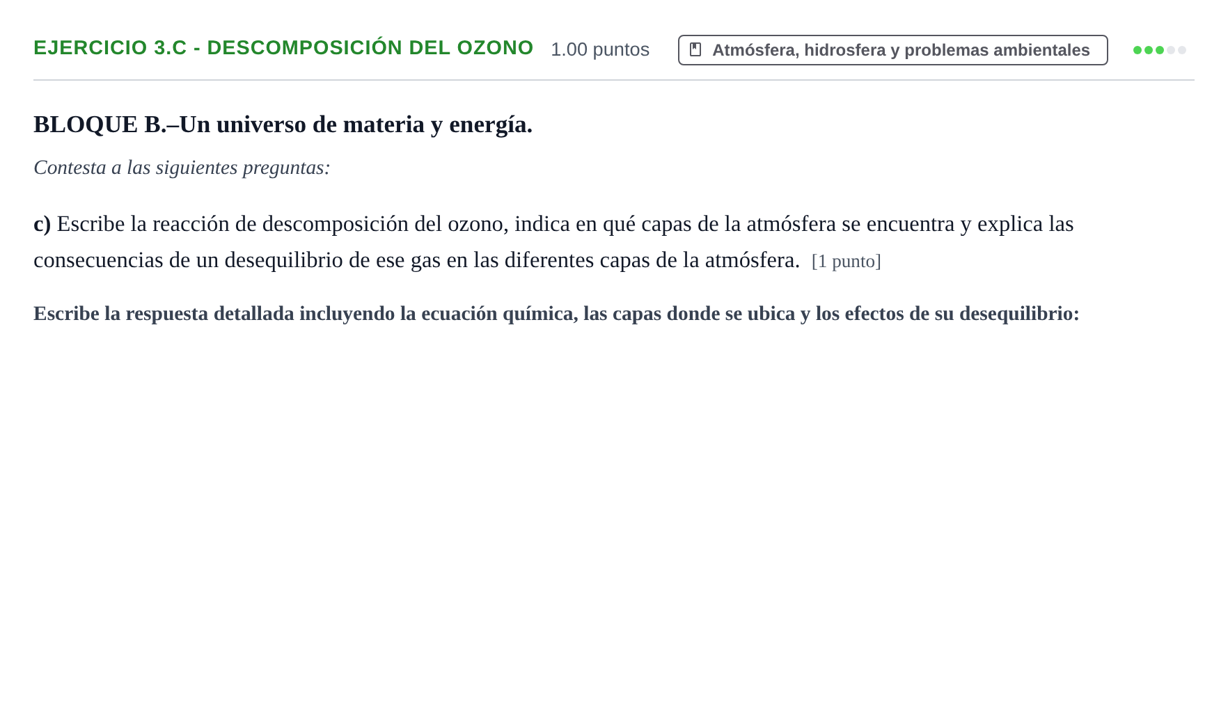 Enunciado: Ejercicio 3.c - Descomposición del ozono · Ciencias Generales PAU Navarra Extraordinaria 2024