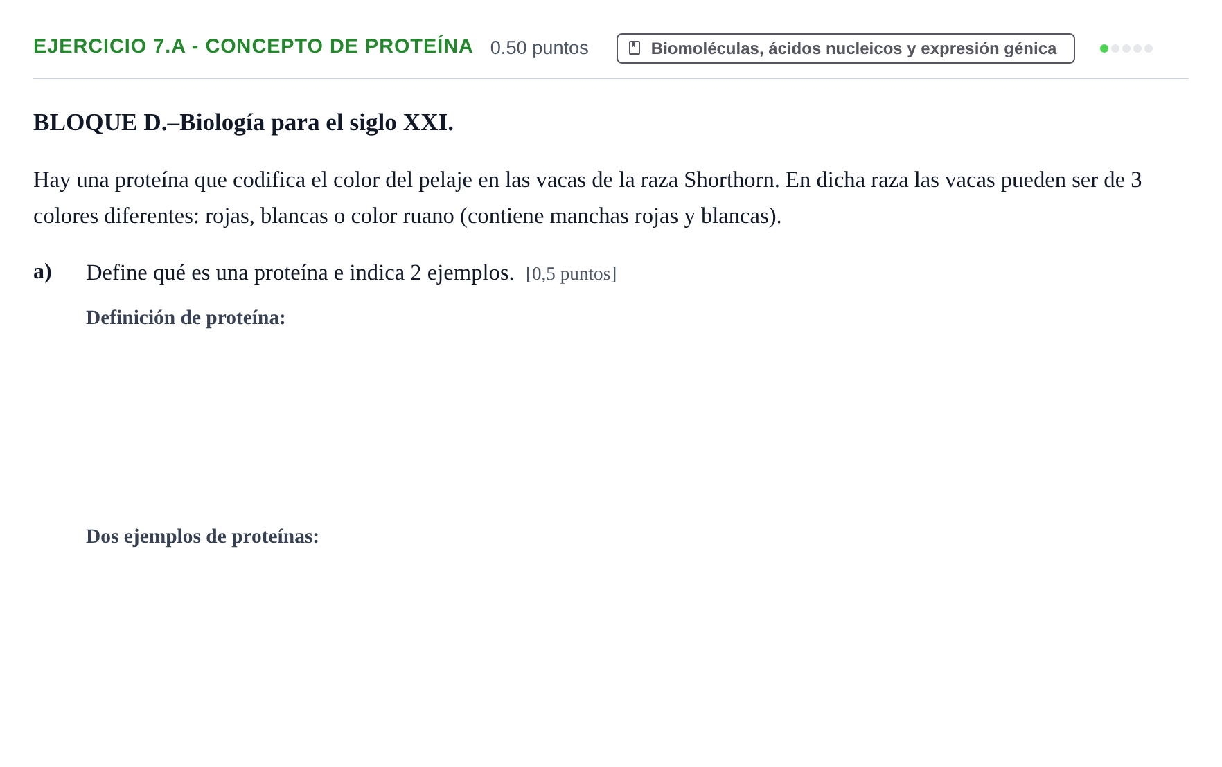 Enunciado: Ejercicio 7.a - Concepto de proteína · Ciencias Generales PAU Navarra Extraordinaria 2024