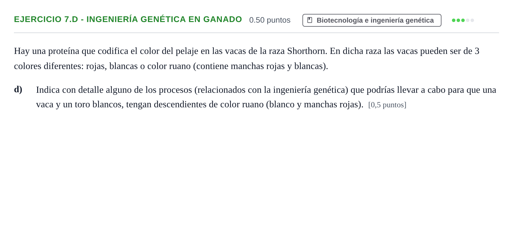 Enunciado: Ejercicio 7.d - Ingeniería genética en ganado · Ciencias Generales PAU Navarra Extraordinaria 2024
