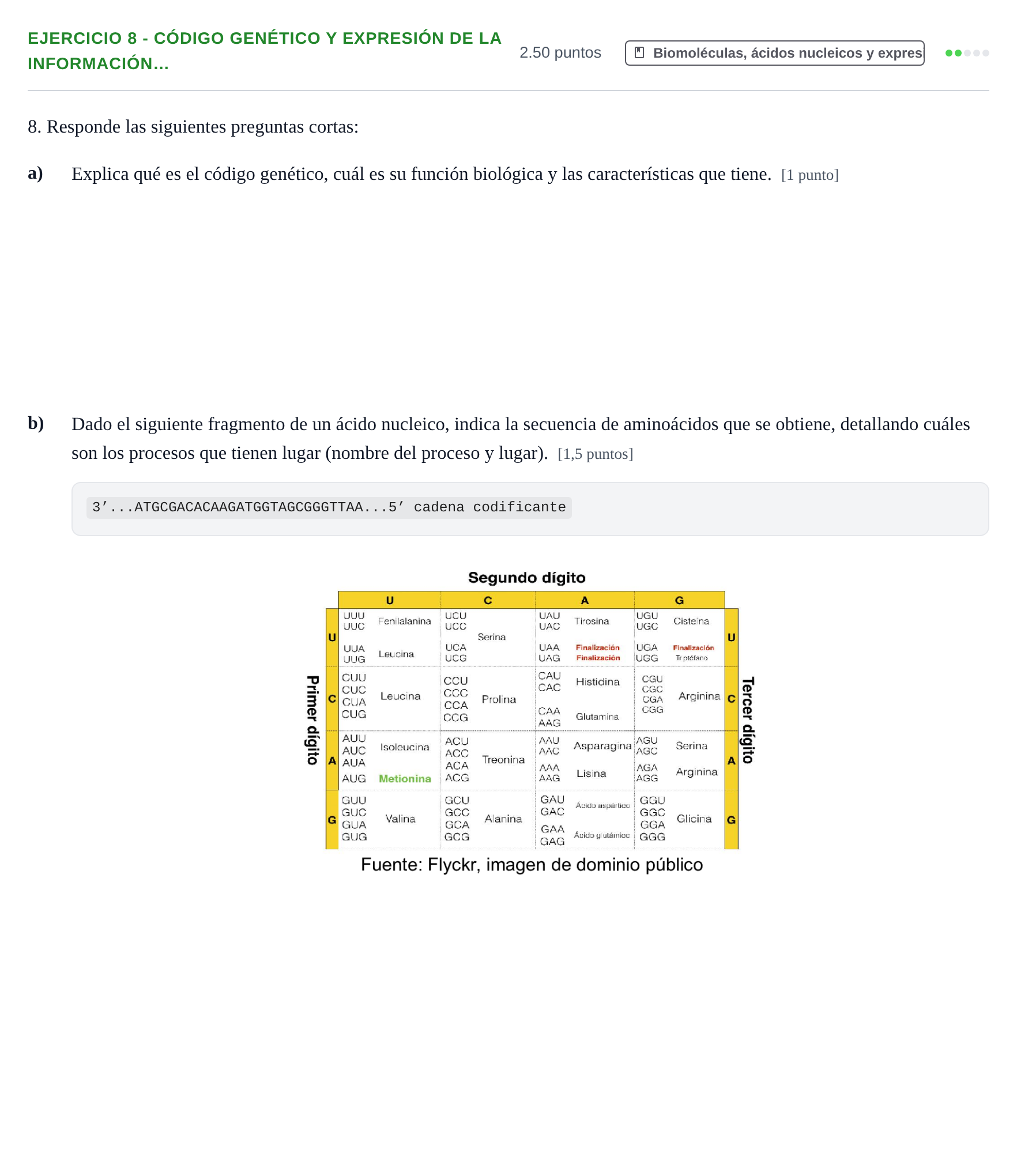Enunciado: Ejercicio 8 - Código genético y expresión de la información… · Ciencias Generales PAU Navarra Extraordinaria 2024