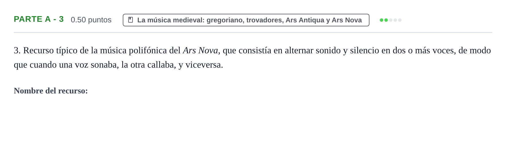 Enunciado: Ejercicio Parte A - 3 · Historia de la Música y de la Danza PAU Navarra Ordinaria 2024