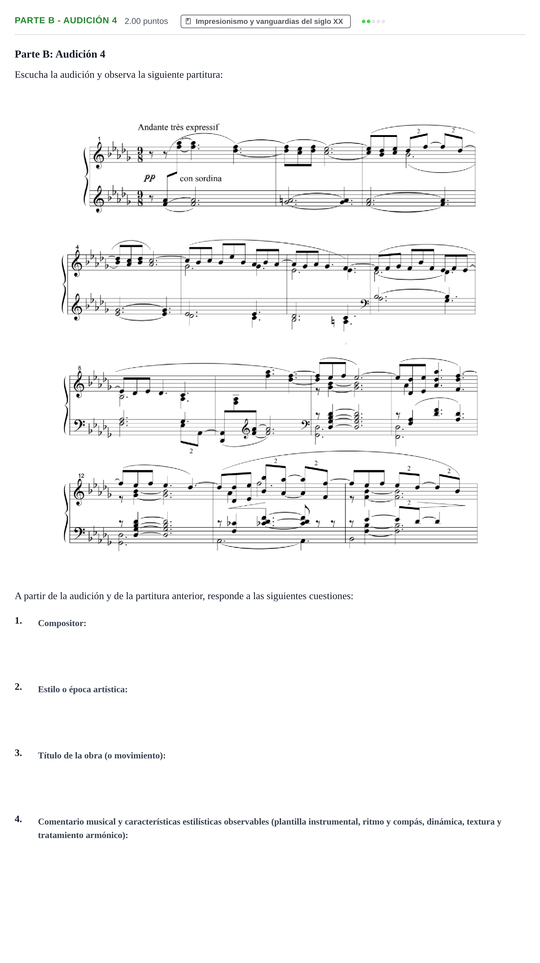 Enunciado: Ejercicio Parte B - Audición 4 · Historia de la Música y de la Danza PAU Navarra Extraordinaria 2024